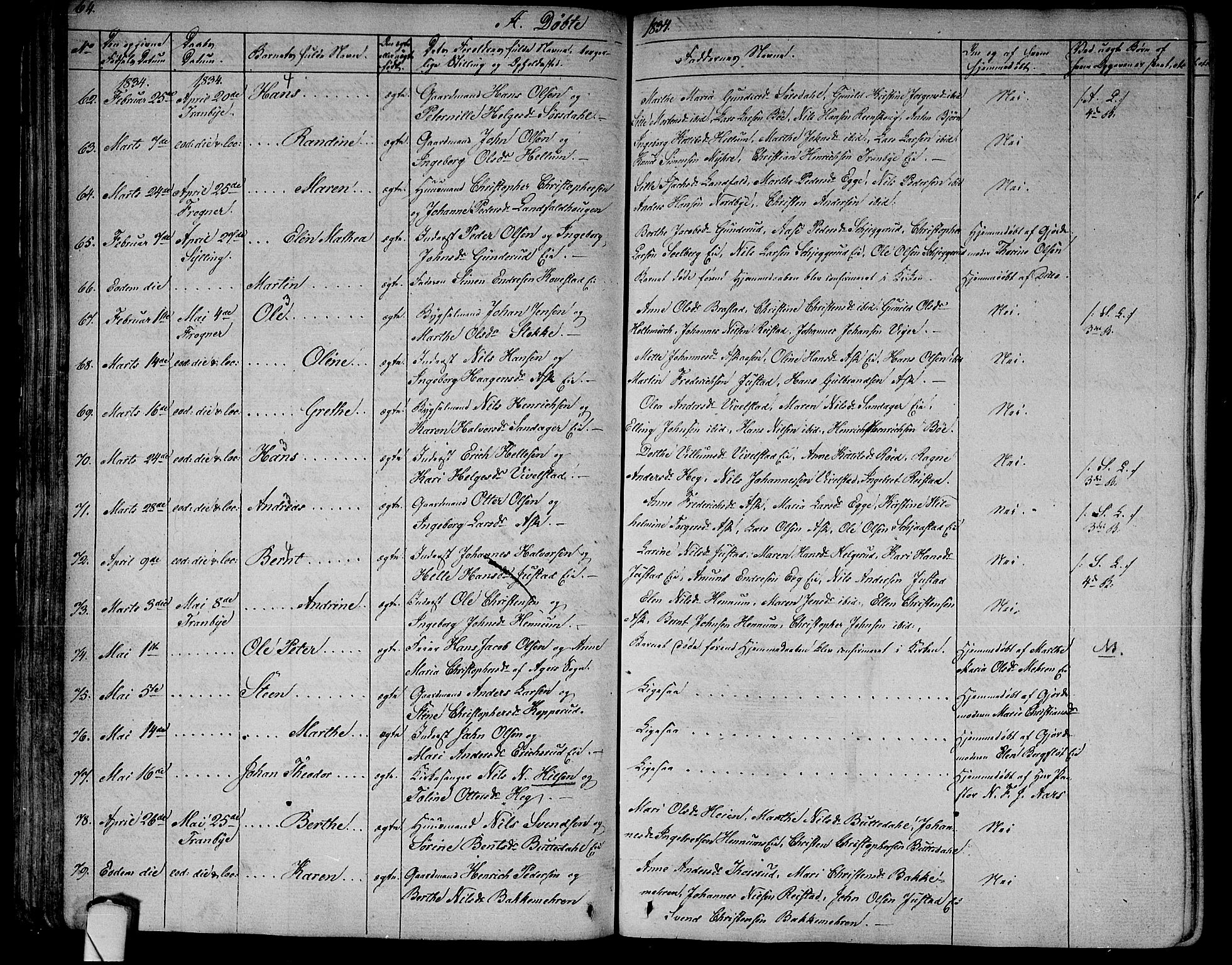 Lier kirkebøker, AV/SAKO-A-230/F/Fa/L0010: Parish register (official) no. I 10, 1827-1843, p. 64