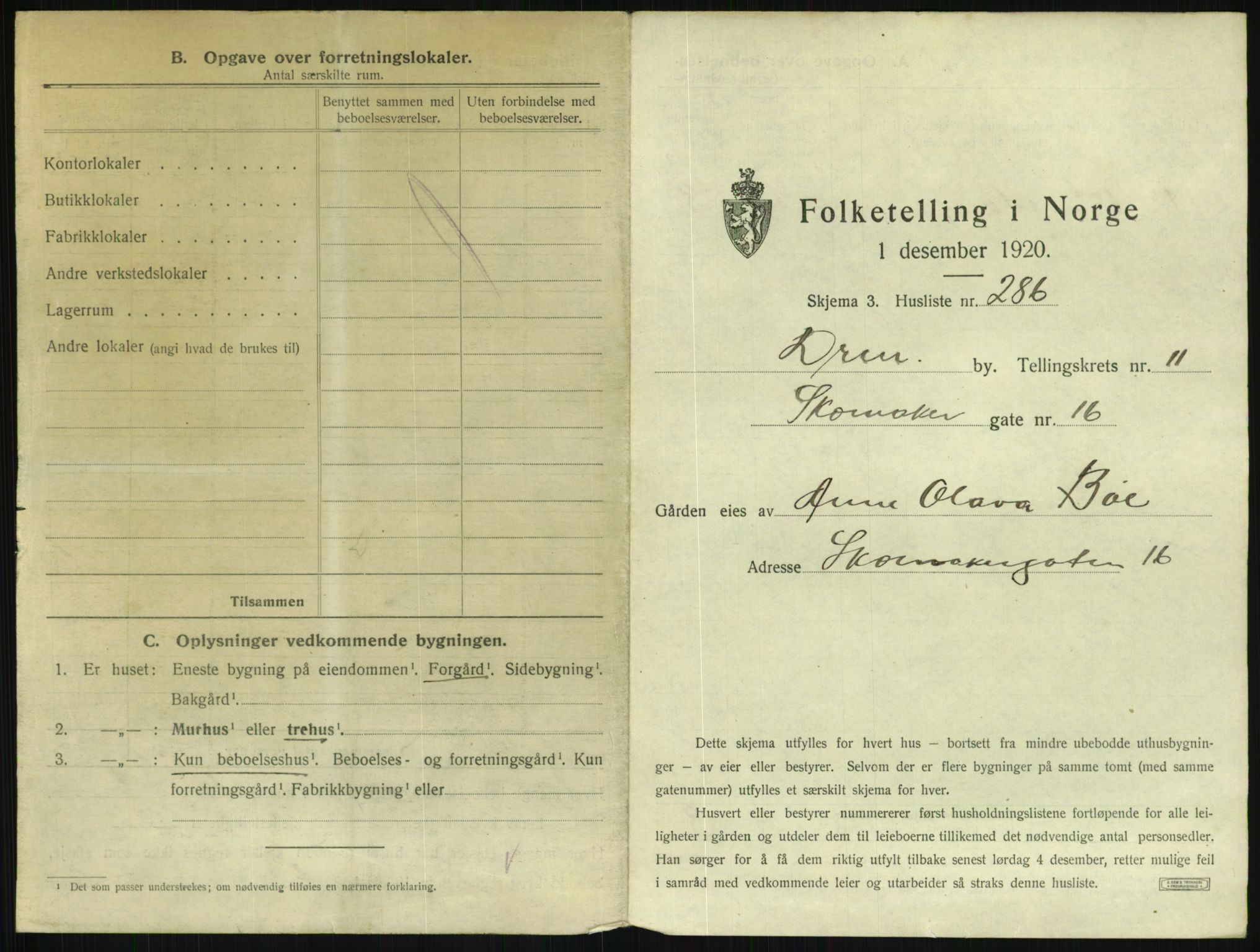 SAKO, 1920 census for Drammen, 1920, p. 5716