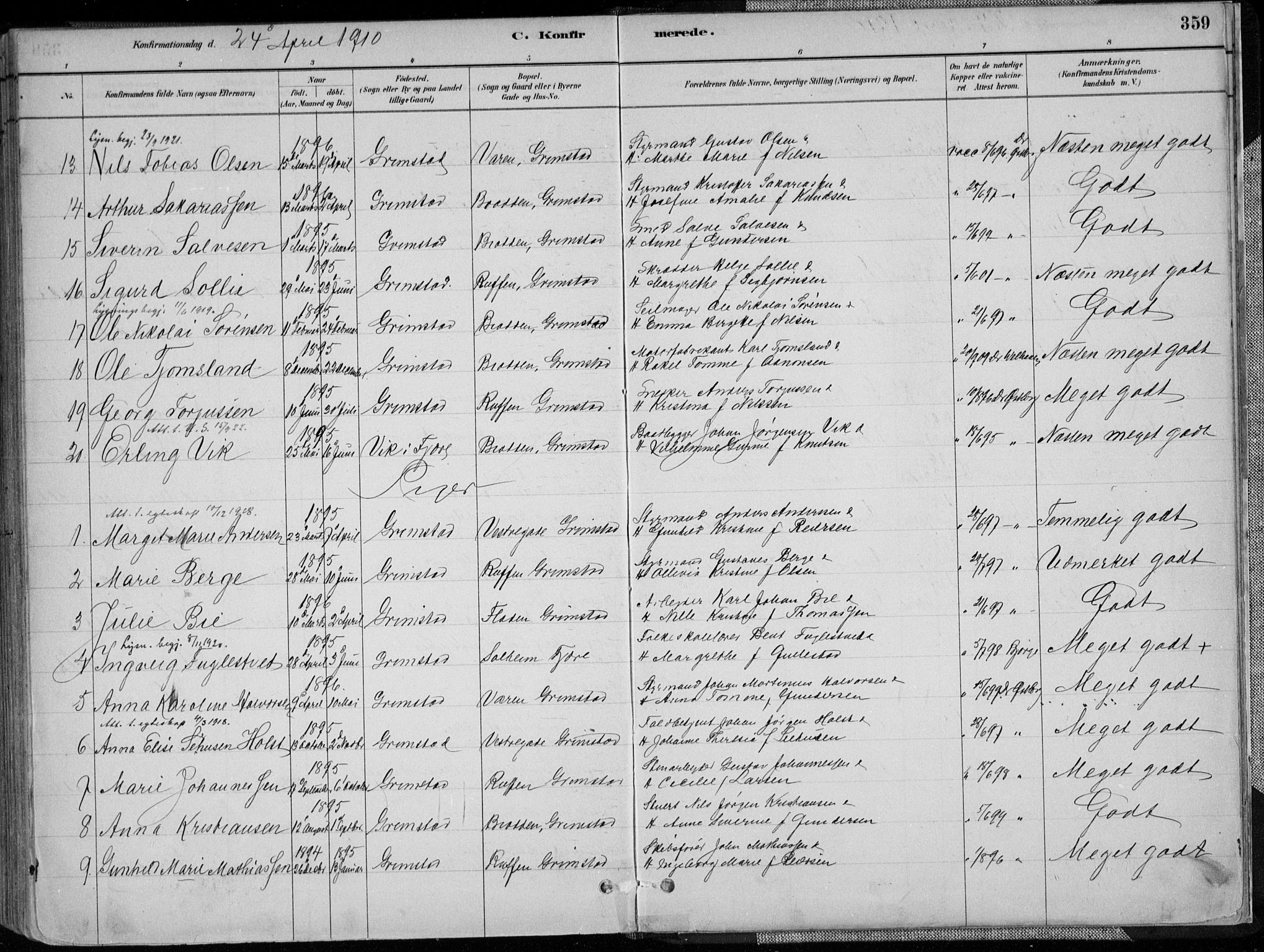 Grimstad sokneprestkontor, SAK/1111-0017/F/Fa/L0003: Parish register (official) no. A 2, 1882-1912, p. 359