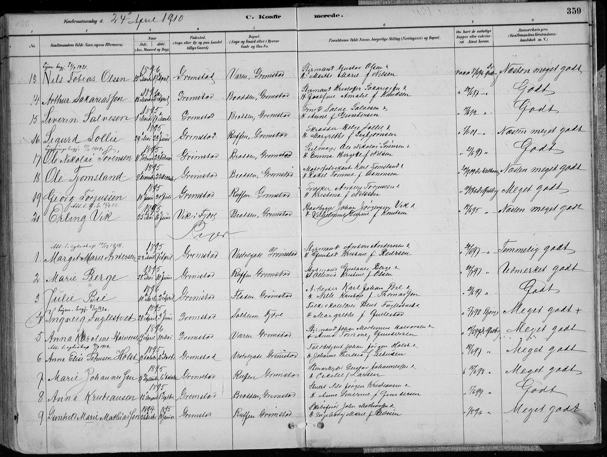 Grimstad sokneprestkontor, AV/SAK-1111-0017/F/Fa/L0003: Parish register (official) no. A 2, 1882-1912, p. 359