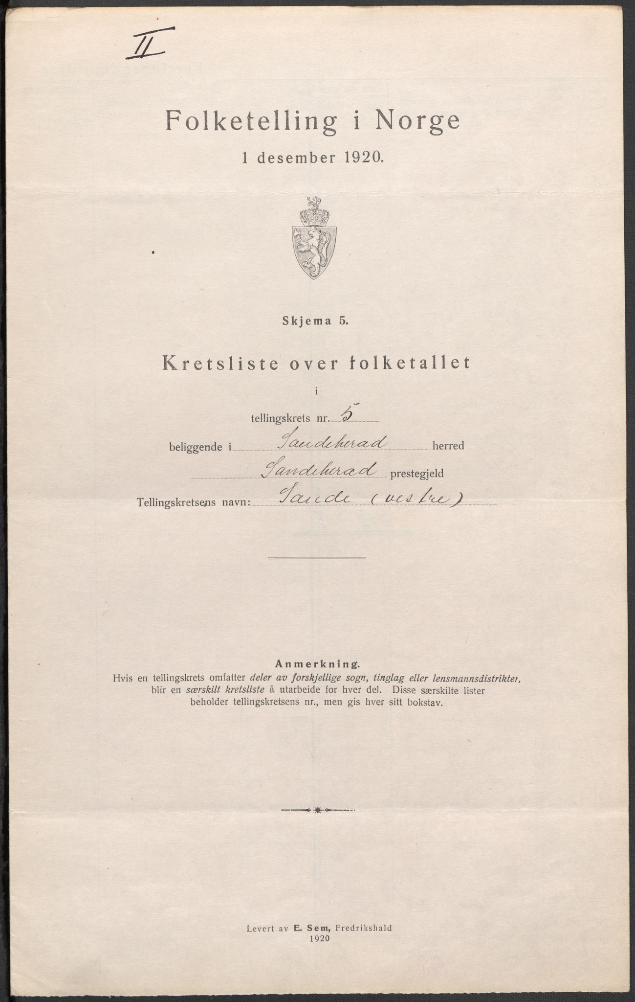SAKO, 1920 census for Sandeherred, 1920, p. 25