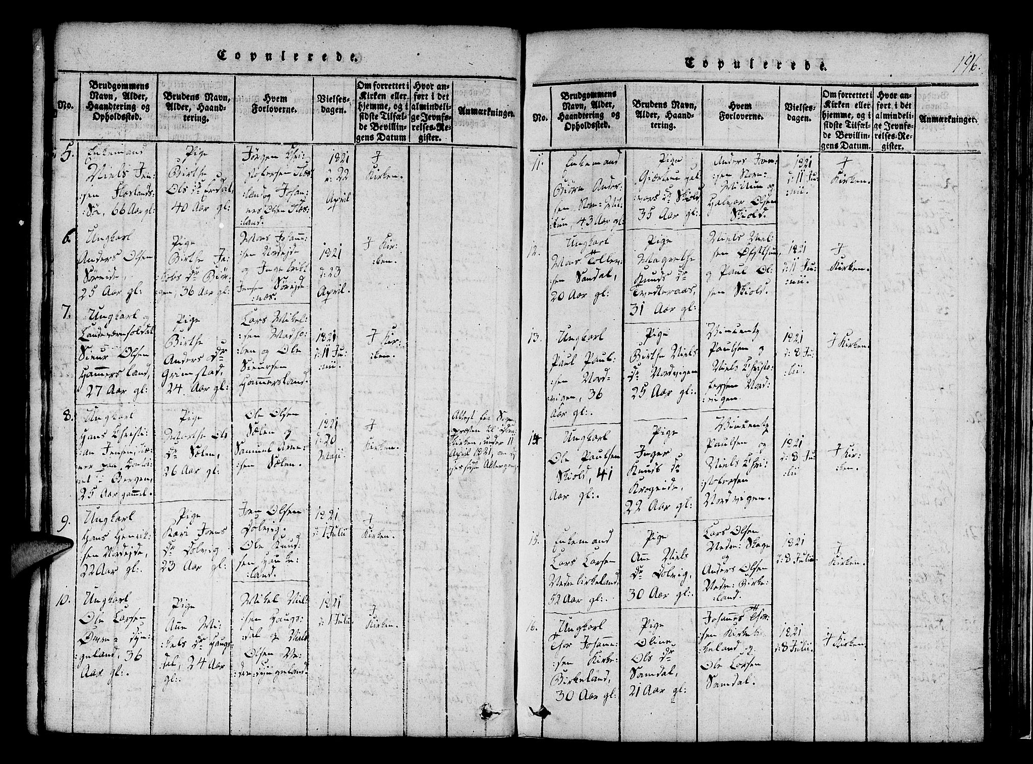 Fana Sokneprestembete, SAB/A-75101/H/Haa/Haaa/L0007: Parish register (official) no. A 7, 1816-1828, p. 196