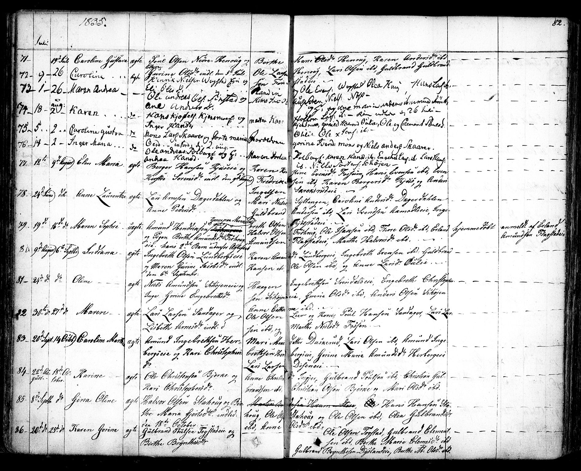 Nes prestekontor Kirkebøker, AV/SAO-A-10410/F/Fa/L0006: Parish register (official) no. I 6, 1833-1845, p. 82