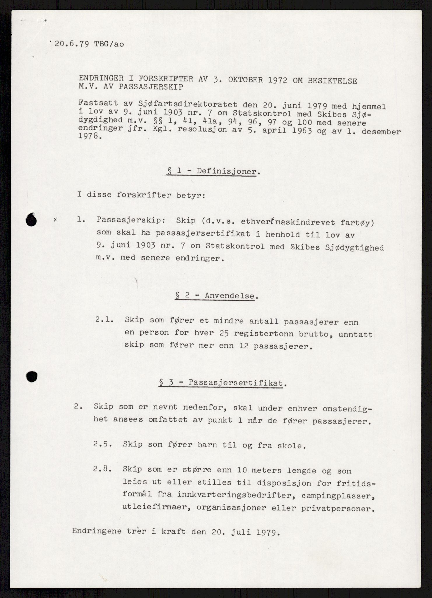 Sjøfartsdirektoratet med forløpere, generelt arkiv, AV/RA-S-1407/D/Du/Duc/L0641/0004: Skipskontrollen - Forskrifter    / Utleiebåter (2 mapper), 1977-1989, p. 26
