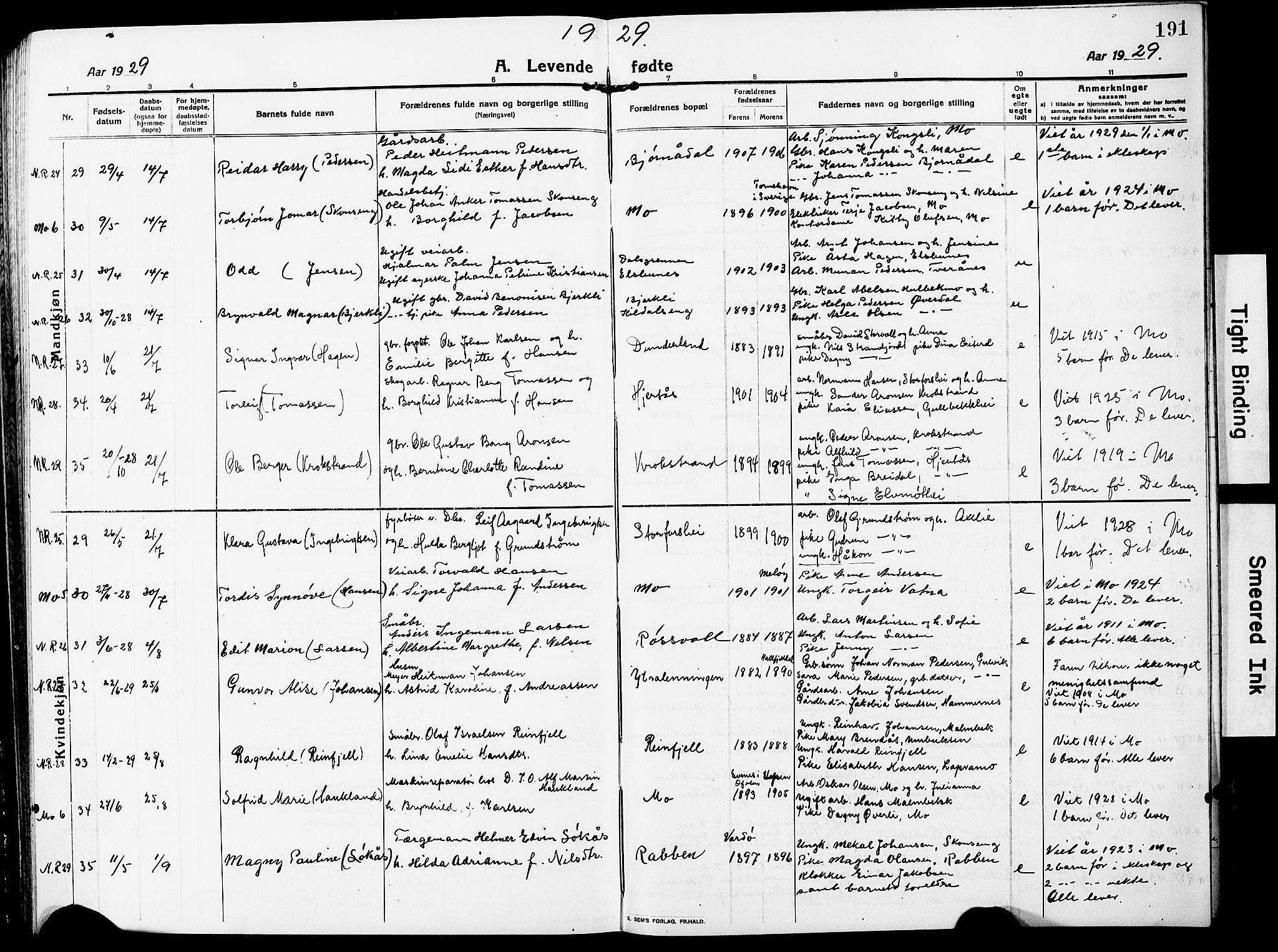 Ministerialprotokoller, klokkerbøker og fødselsregistre - Nordland, AV/SAT-A-1459/827/L0423: Parish register (copy) no. 827C12, 1912-1930, p. 191