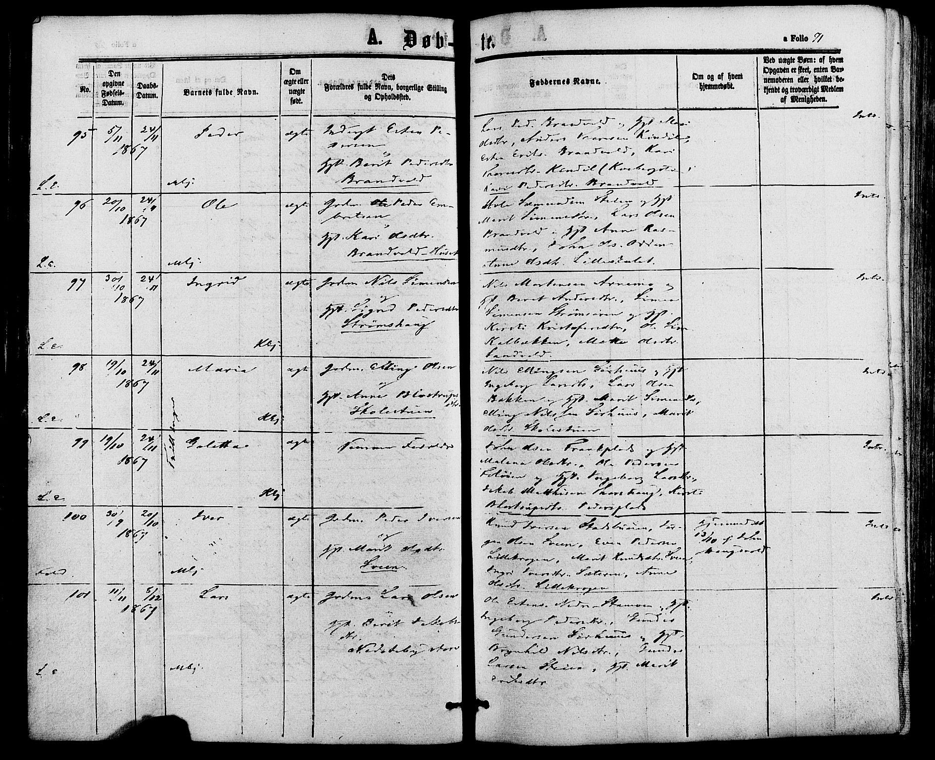 Alvdal prestekontor, SAH/PREST-060/H/Ha/Haa/L0001: Parish register (official) no. 1, 1863-1882, p. 71
