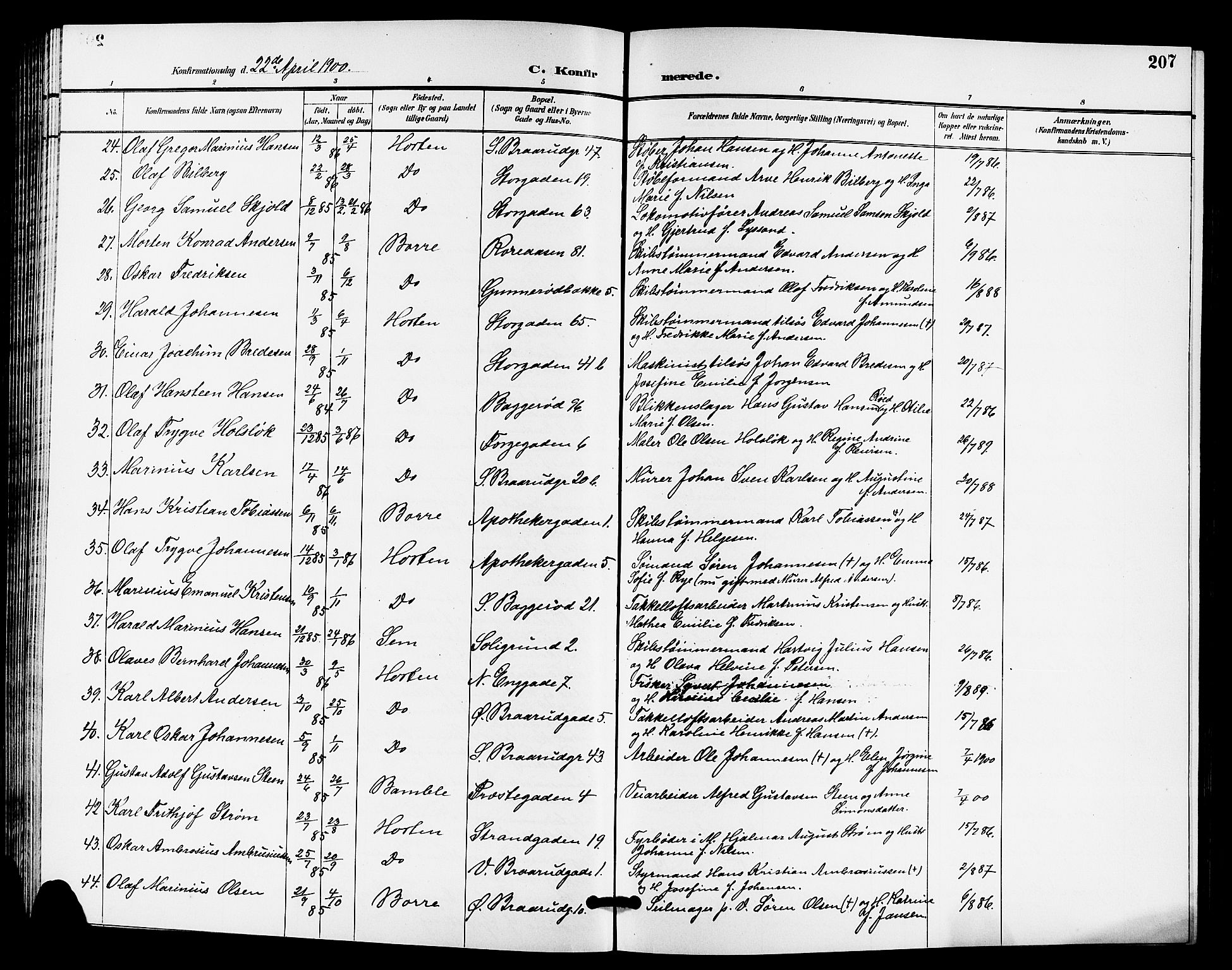 Horten kirkebøker, AV/SAKO-A-348/G/Ga/L0006: Parish register (copy) no. 6, 1896-1904, p. 207