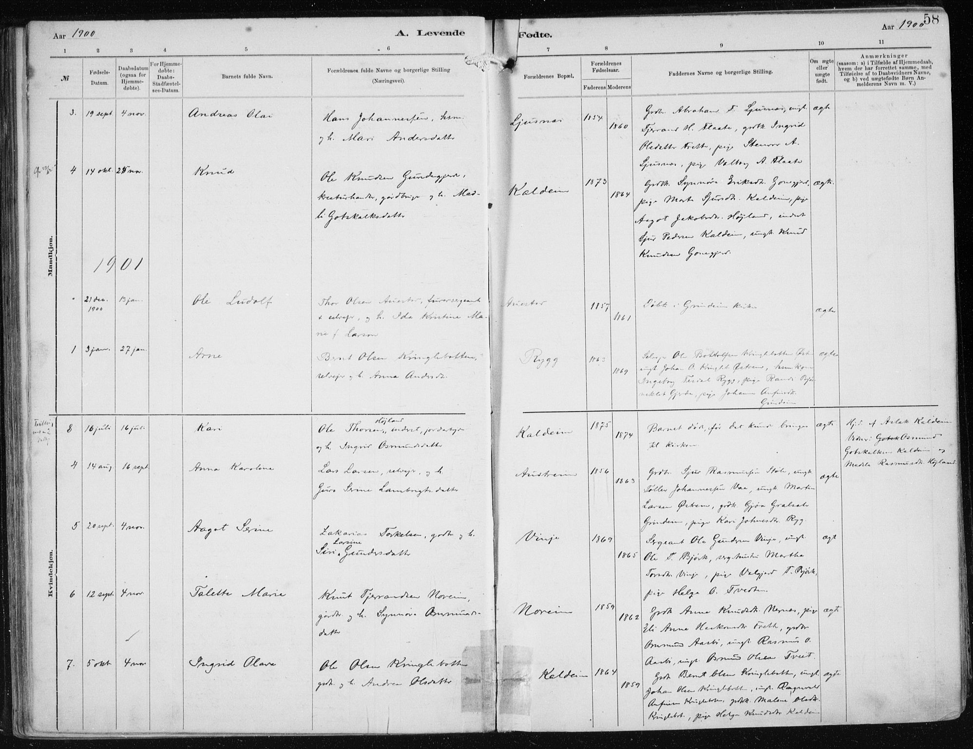 Etne sokneprestembete, SAB/A-75001/H/Haa: Parish register (official) no. B  1, 1879-1919, p. 58