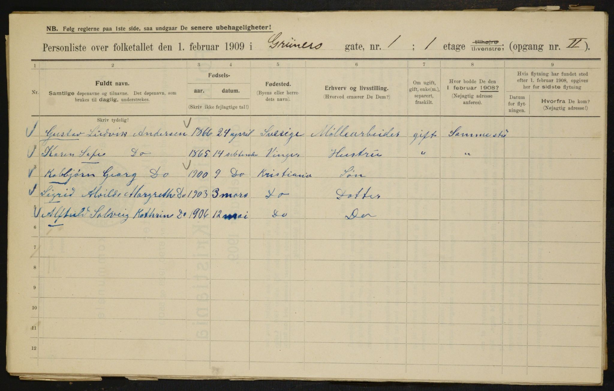 OBA, Municipal Census 1909 for Kristiania, 1909, p. 27830