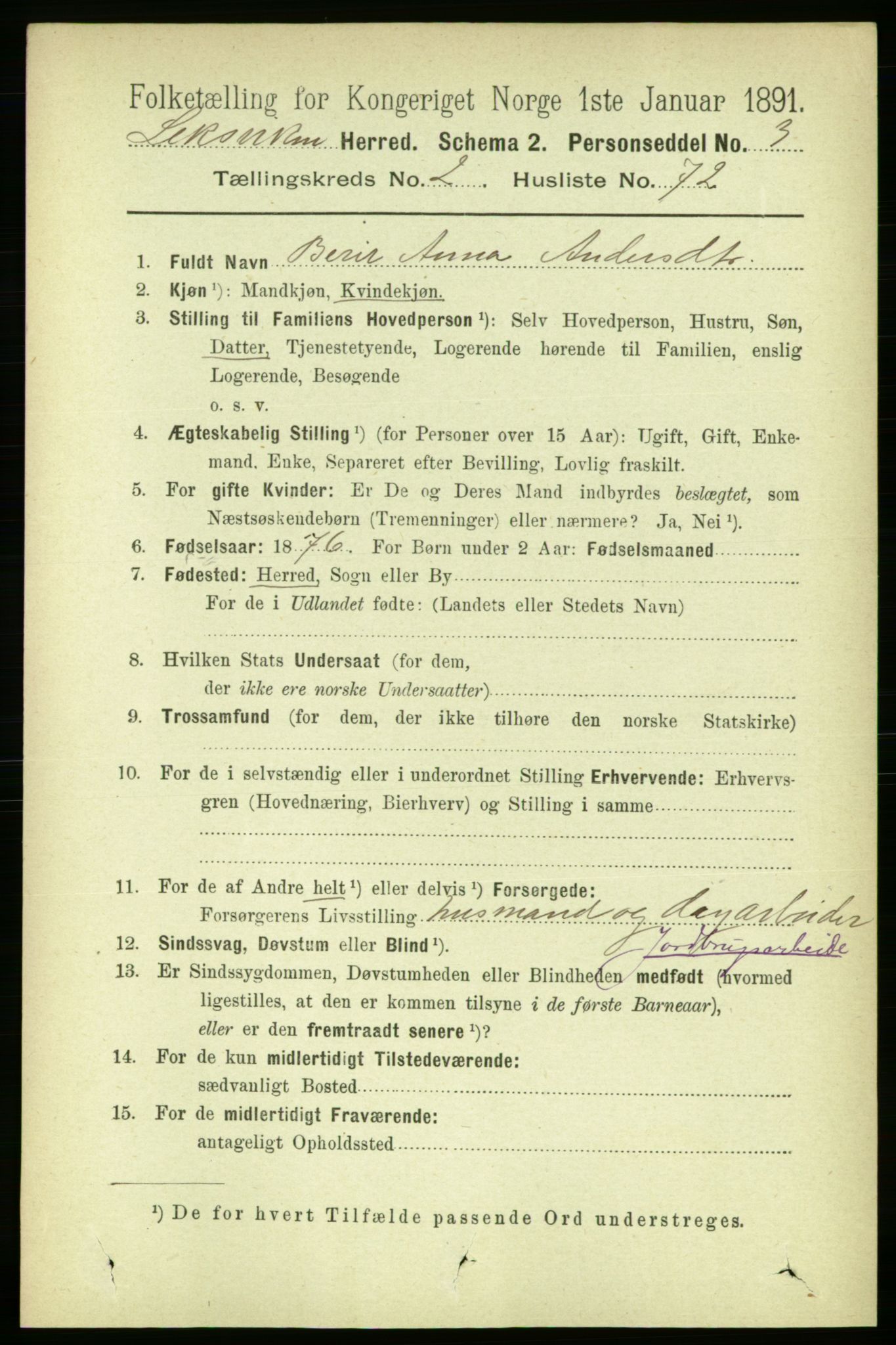 RA, 1891 census for 1718 Leksvik, 1891, p. 1085