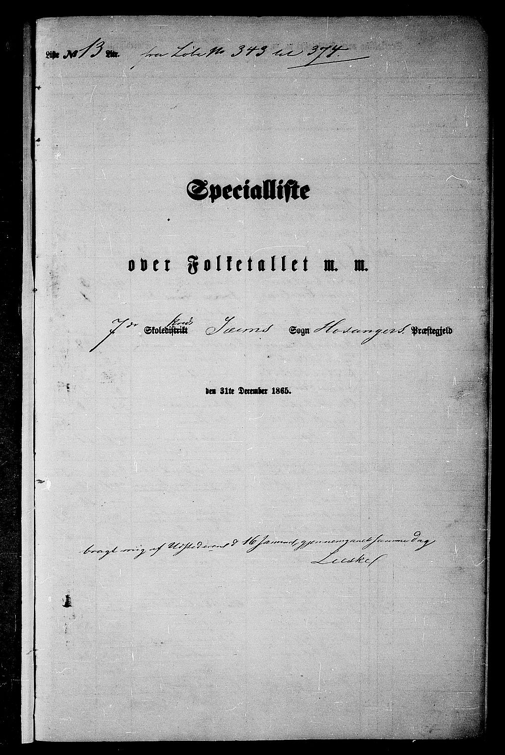 RA, 1865 census for Hosanger, 1865, p. 177