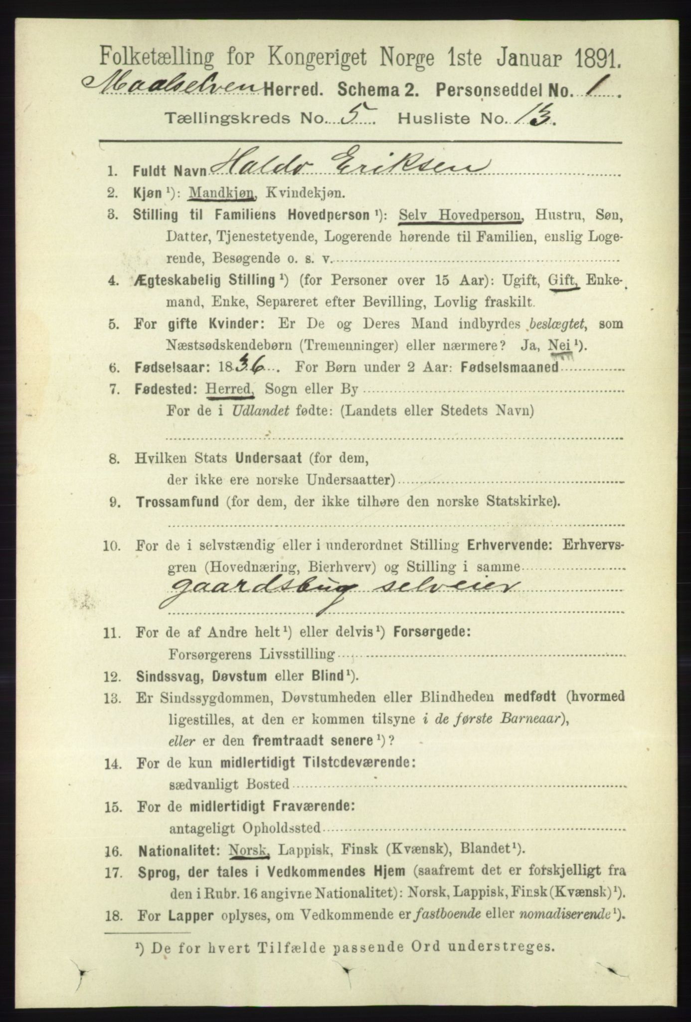 RA, 1891 census for 1924 Målselv, 1891, p. 1713