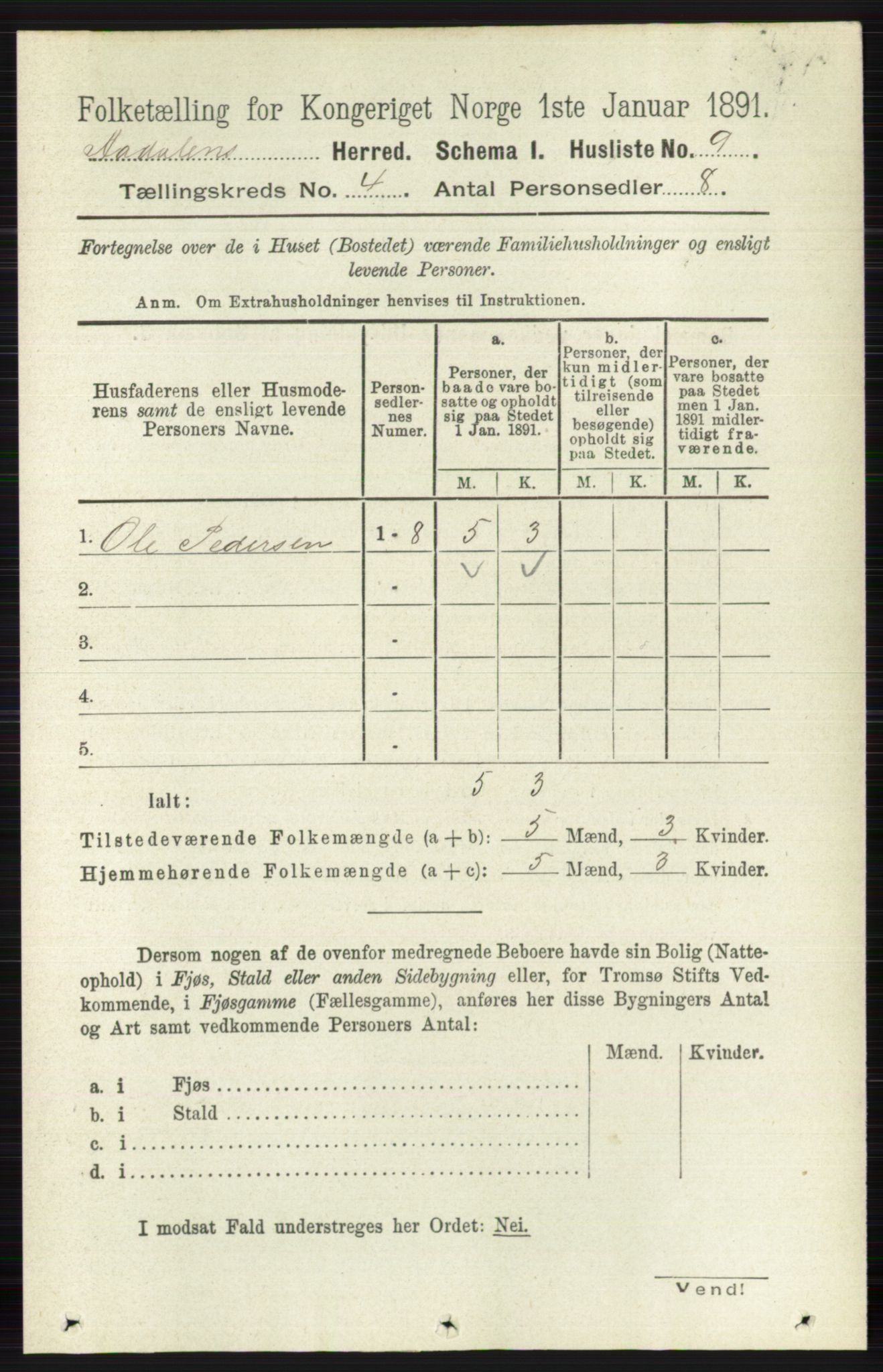 RA, 1891 census for 0614 Ådal, 1891, p. 1459