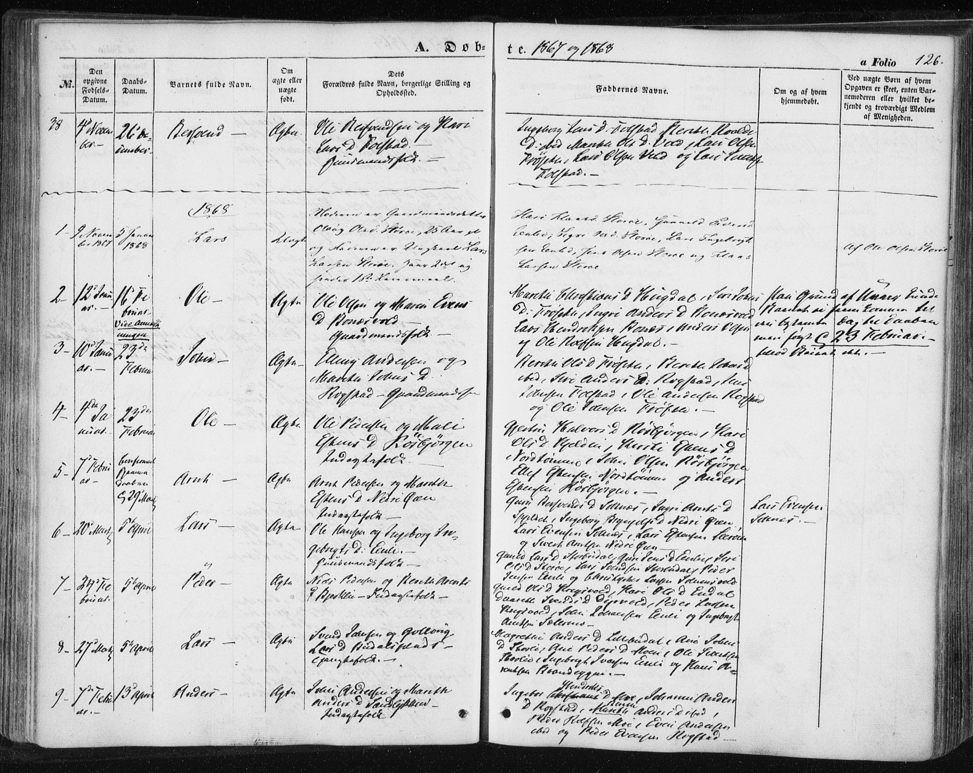 Ministerialprotokoller, klokkerbøker og fødselsregistre - Sør-Trøndelag, SAT/A-1456/687/L1000: Parish register (official) no. 687A06, 1848-1869, p. 126