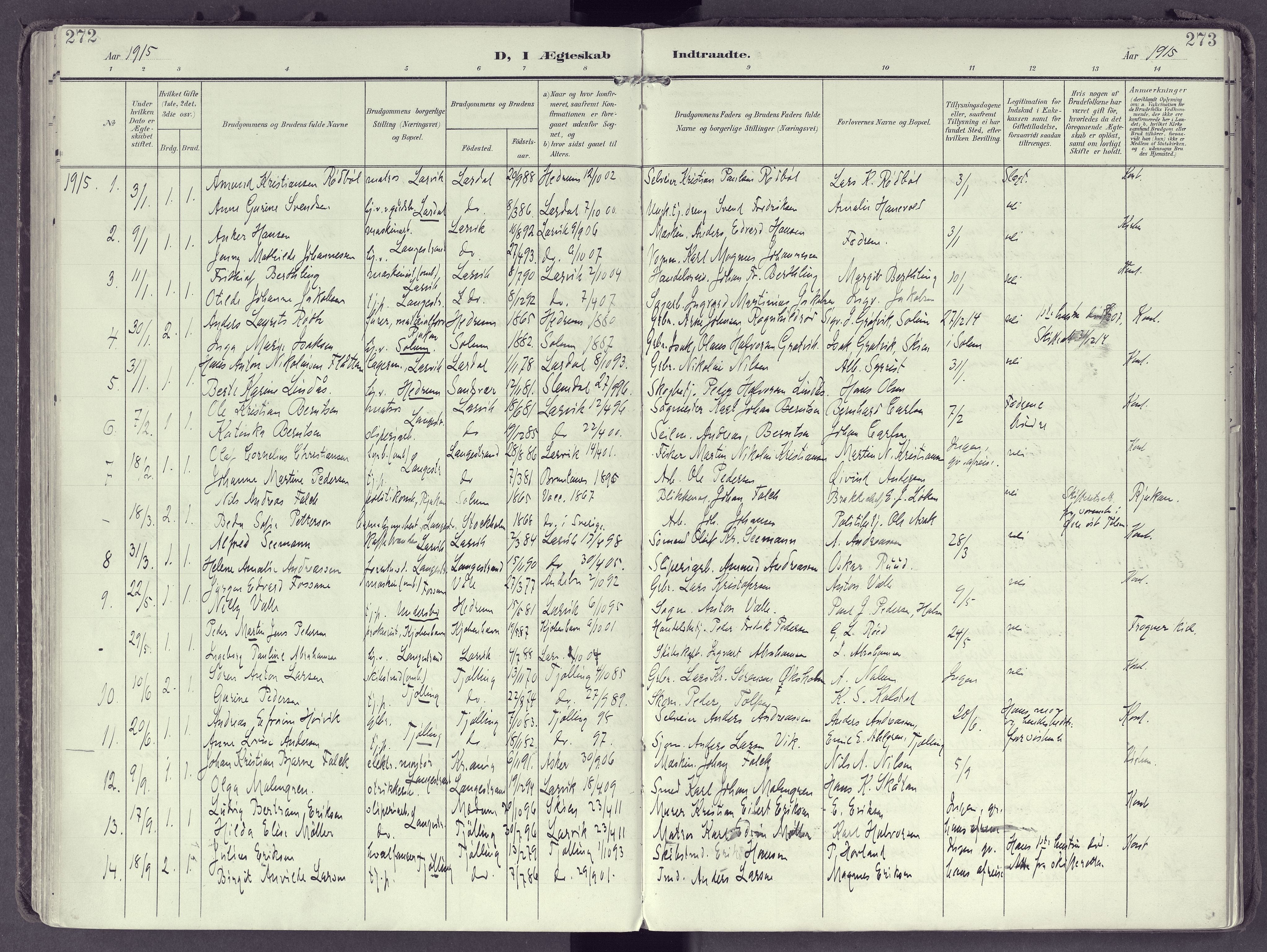 Larvik kirkebøker, AV/SAKO-A-352/F/Fb/L0005: Parish register (official) no. II 5, 1903-1925, p. 272-273