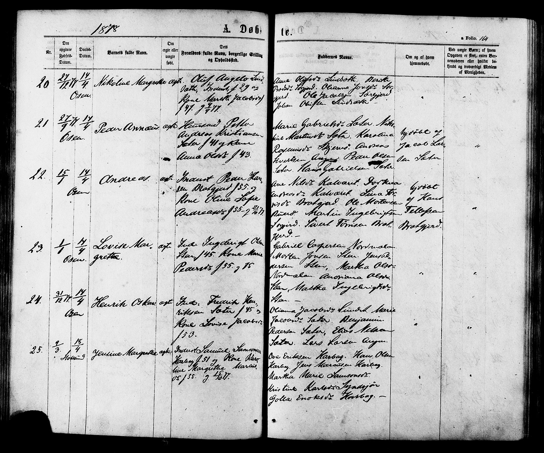 Ministerialprotokoller, klokkerbøker og fødselsregistre - Sør-Trøndelag, AV/SAT-A-1456/657/L0706: Parish register (official) no. 657A07, 1867-1878, p. 164