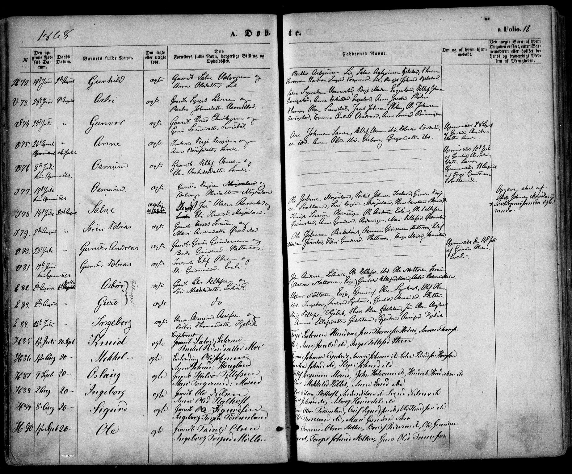 Evje sokneprestkontor, AV/SAK-1111-0008/F/Fa/Faa/L0006: Parish register (official) no. A 6, 1866-1884, p. 18