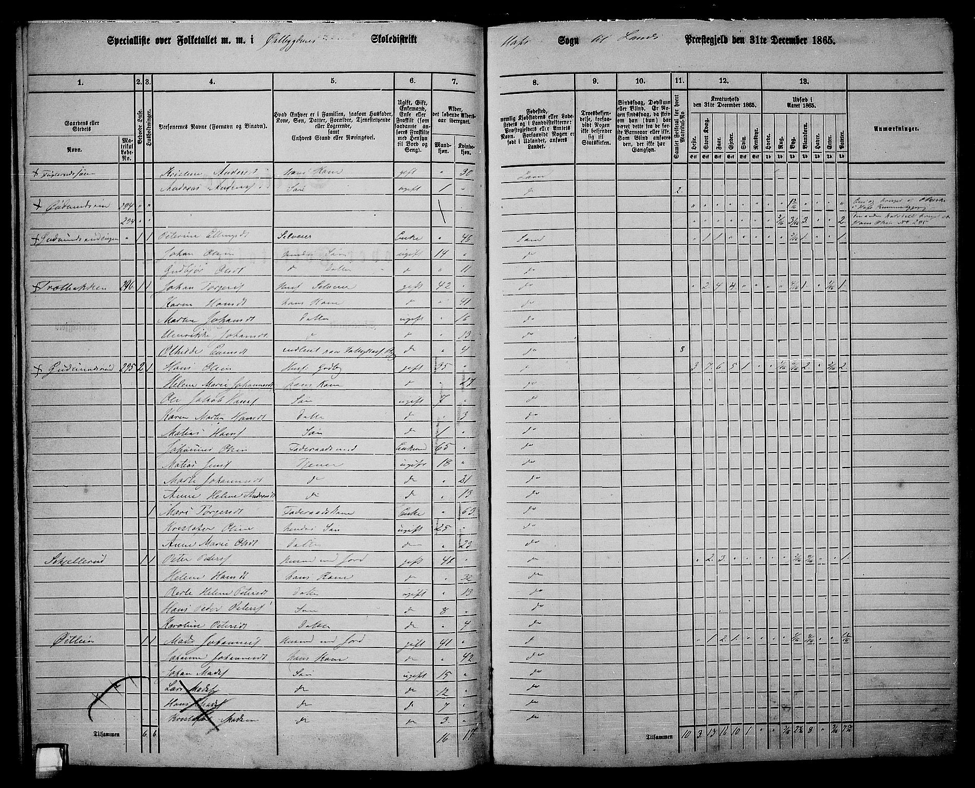 RA, 1865 census for Land, 1865, p. 330