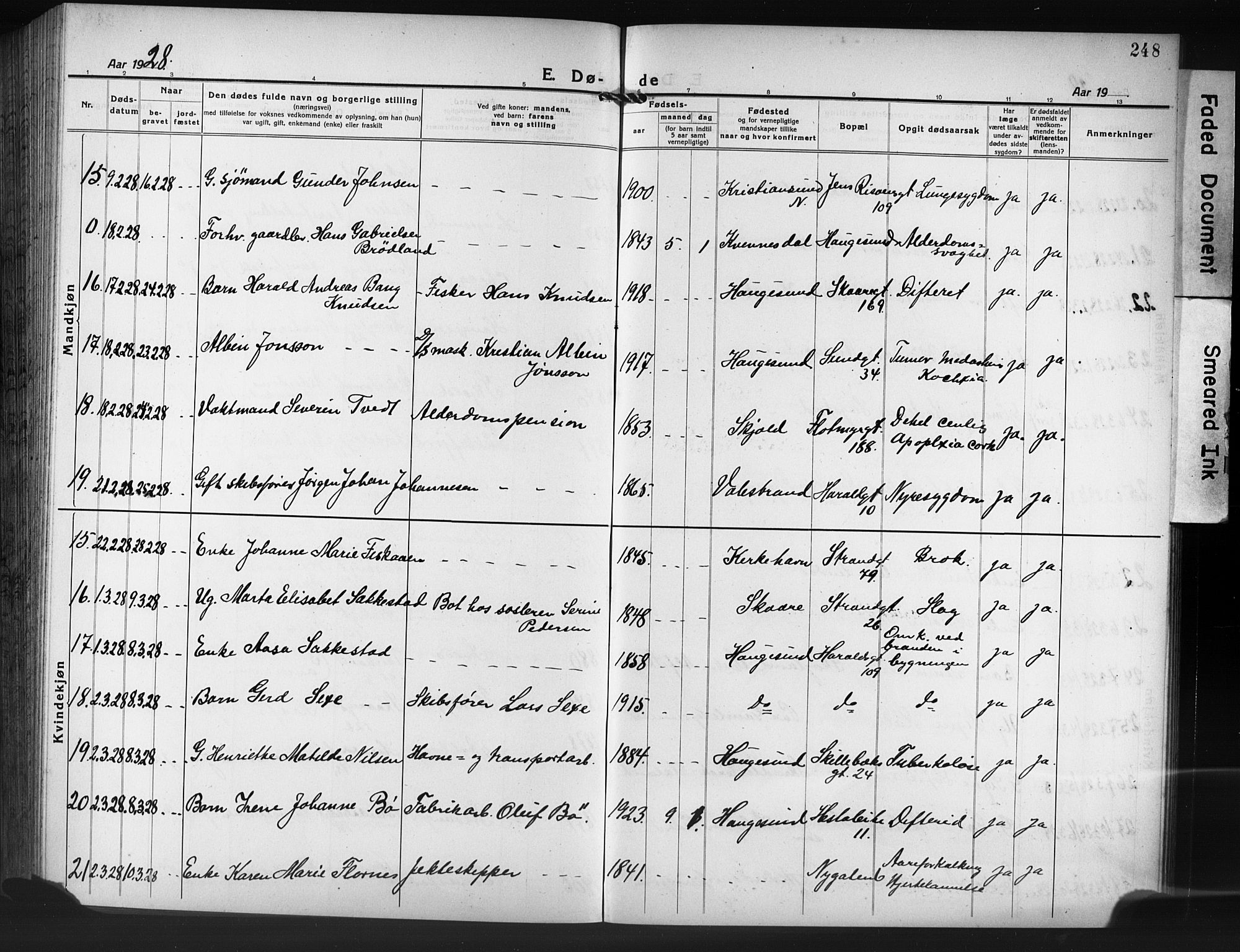 Haugesund sokneprestkontor, AV/SAST-A -101863/H/Ha/Hab/L0010: Parish register (copy) no. B 10, 1920-1931, p. 248