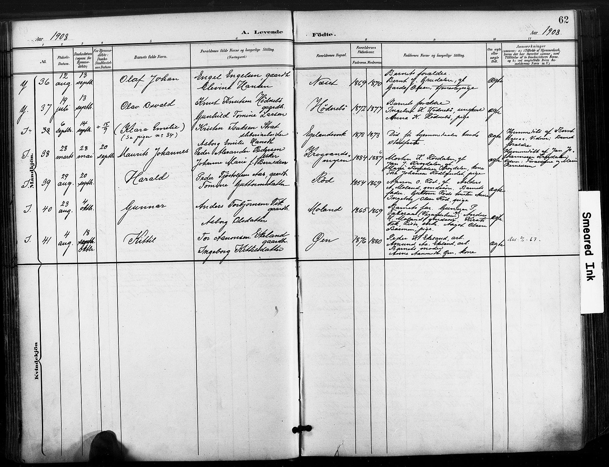 Søndeled sokneprestkontor, AV/SAK-1111-0038/F/Fa/L0006: Parish register (official) no. A 6, 1900-1922, p. 62