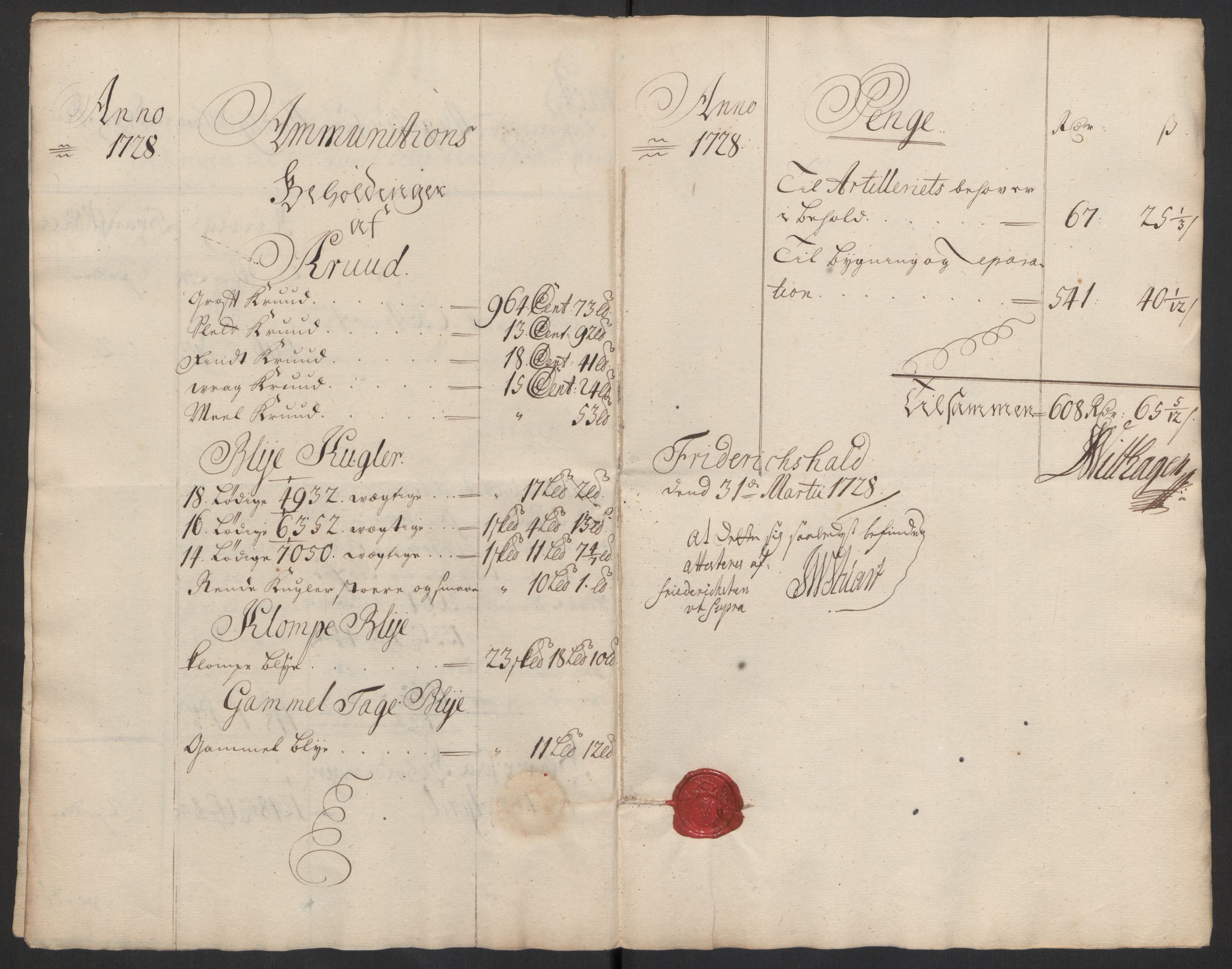 Kommanderende general (KG I) med Det norske krigsdirektorium, AV/RA-EA-5419/D/L0153: Fredriksten festning: Brev, inventarfortegnelser og regnskapsekstrakter, 1724-1729, p. 565