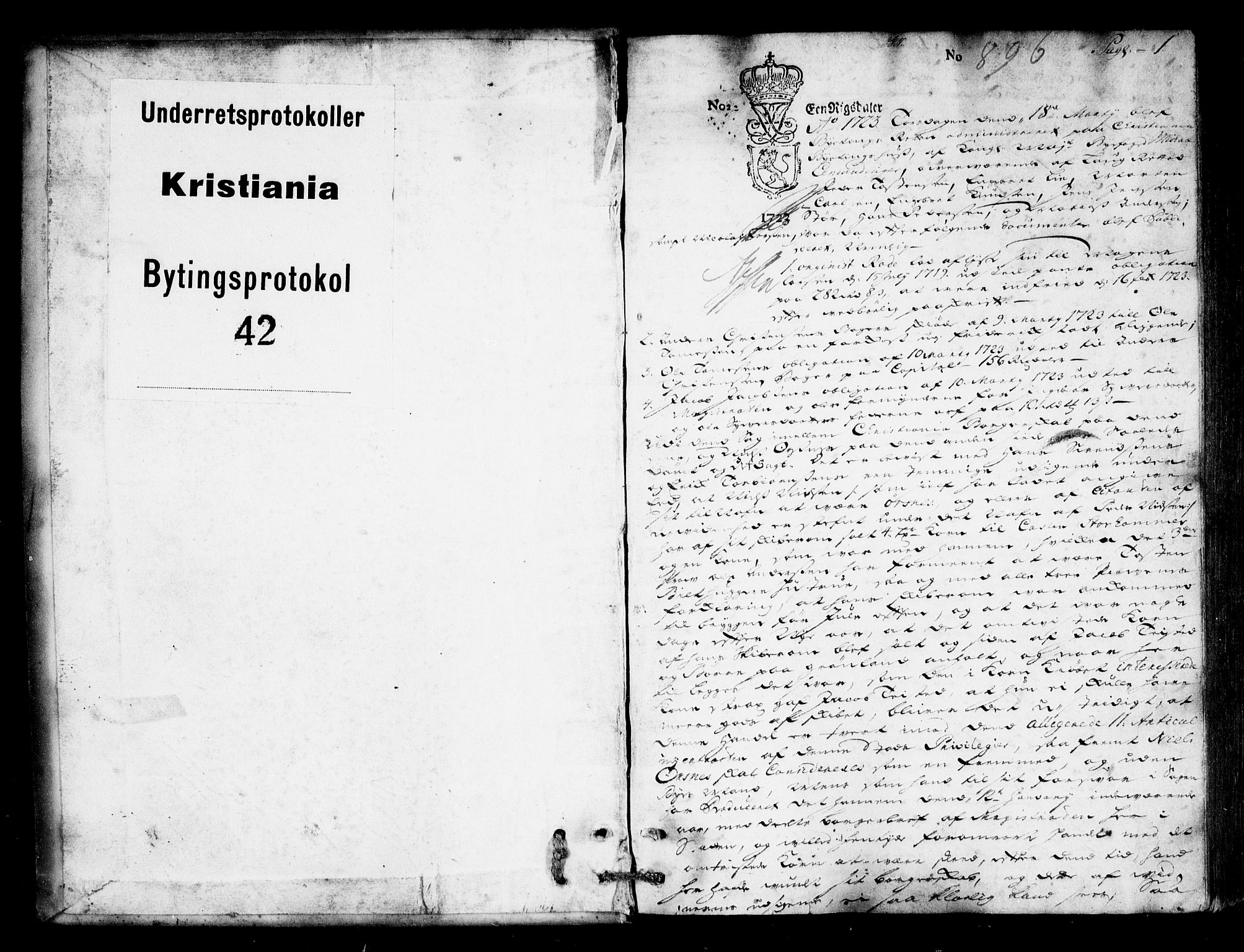 Christiania byfogd, SAO/A-11543/F/Fb/L0042: Tingbok, 1723, p. 0-1