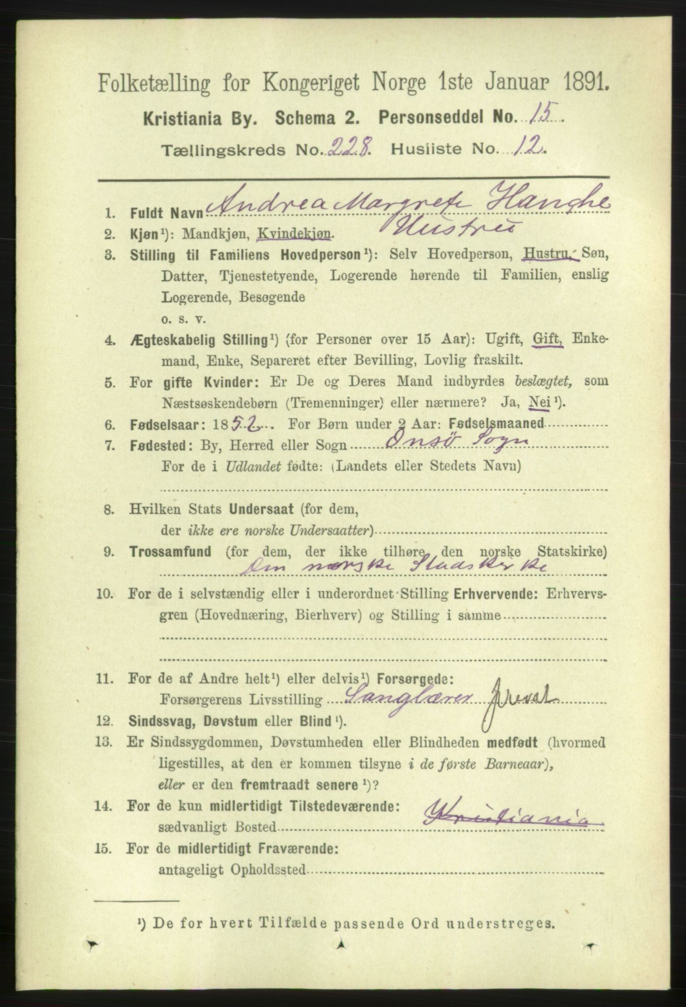RA, 1891 census for 0301 Kristiania, 1891, p. 139731