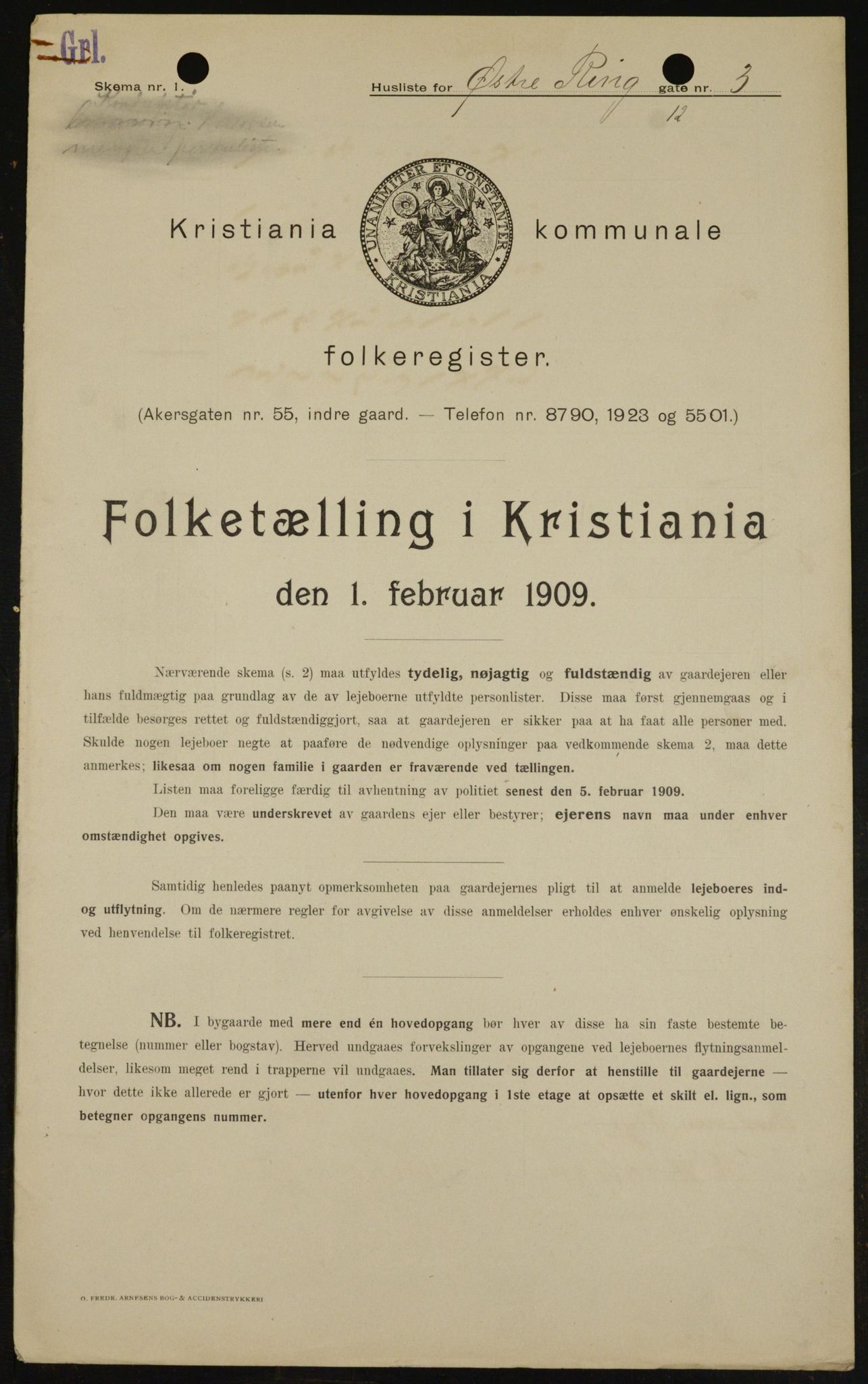 OBA, Municipal Census 1909 for Kristiania, 1909, p. 41435