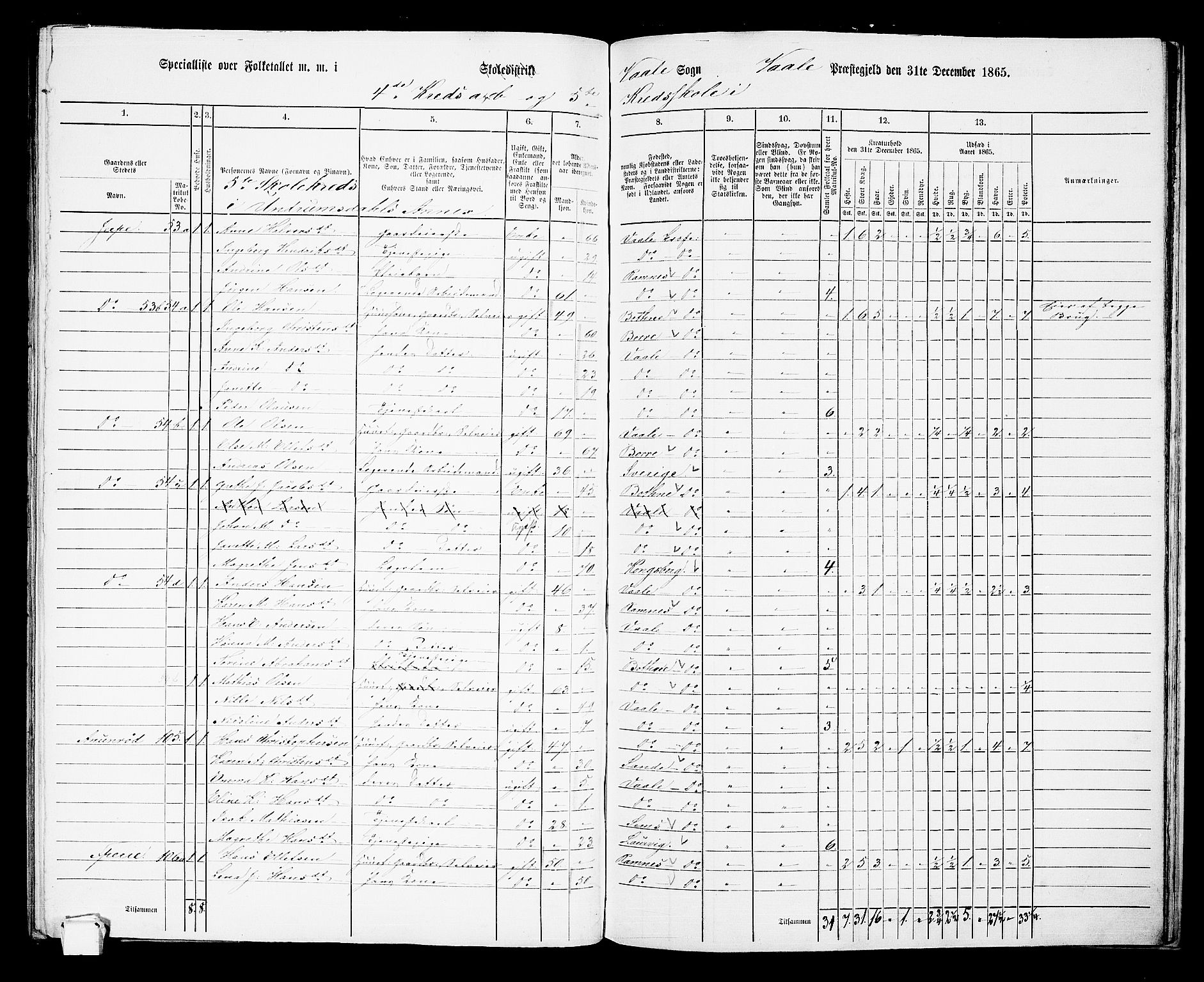RA, 1865 census for Våle, 1865, p. 45