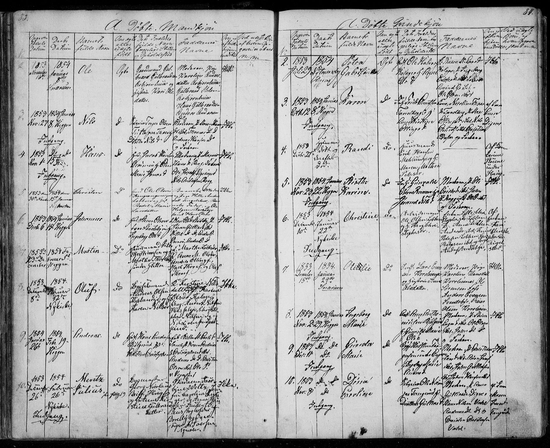 Modum kirkebøker, AV/SAKO-A-234/F/Fa/L0008: Parish register (official) no. 8, 1851-1859, p. 83-84