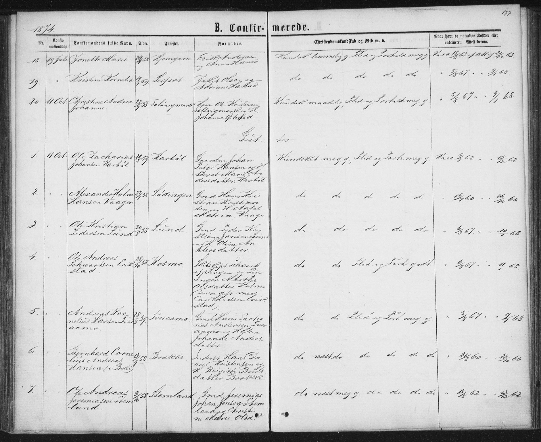 Ministerialprotokoller, klokkerbøker og fødselsregistre - Nordland, AV/SAT-A-1459/852/L0739: Parish register (official) no. 852A09, 1866-1877, p. 177