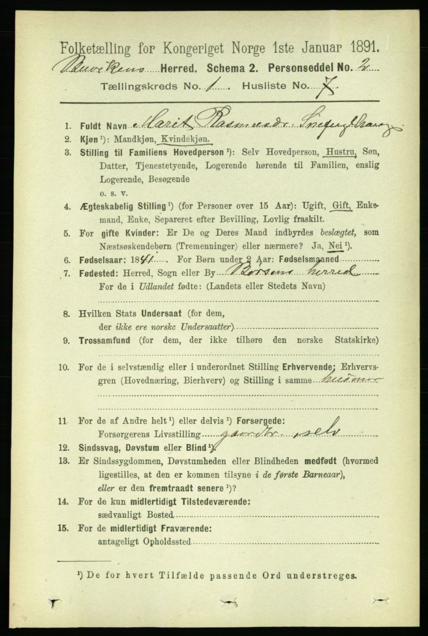 RA, 1891 census for 1656 Buvik, 1891, p. 127