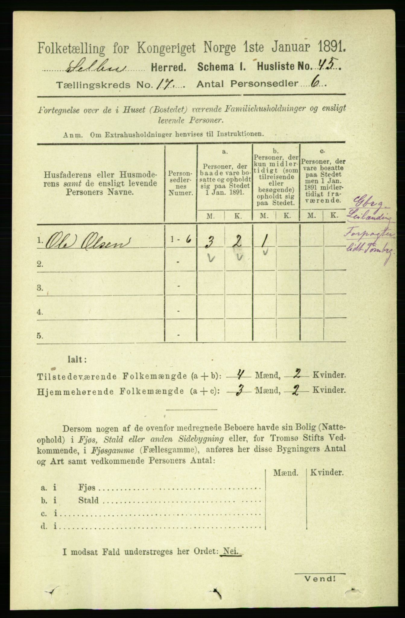 RA, 1891 census for 1664 Selbu, 1891, p. 6047