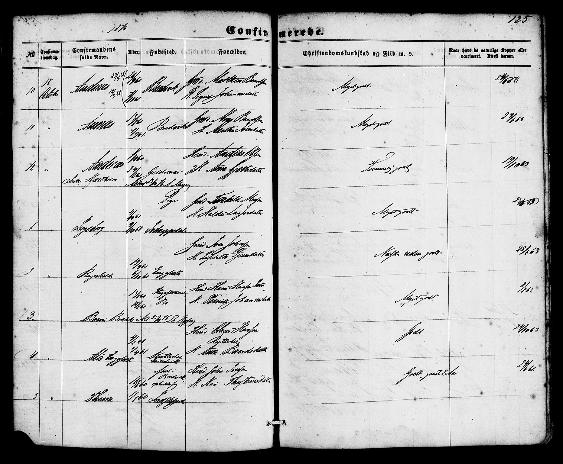 Gulen sokneprestembete, SAB/A-80201/H/Haa/Haac/L0001: Parish register (official) no. C 1, 1859-1881, p. 125