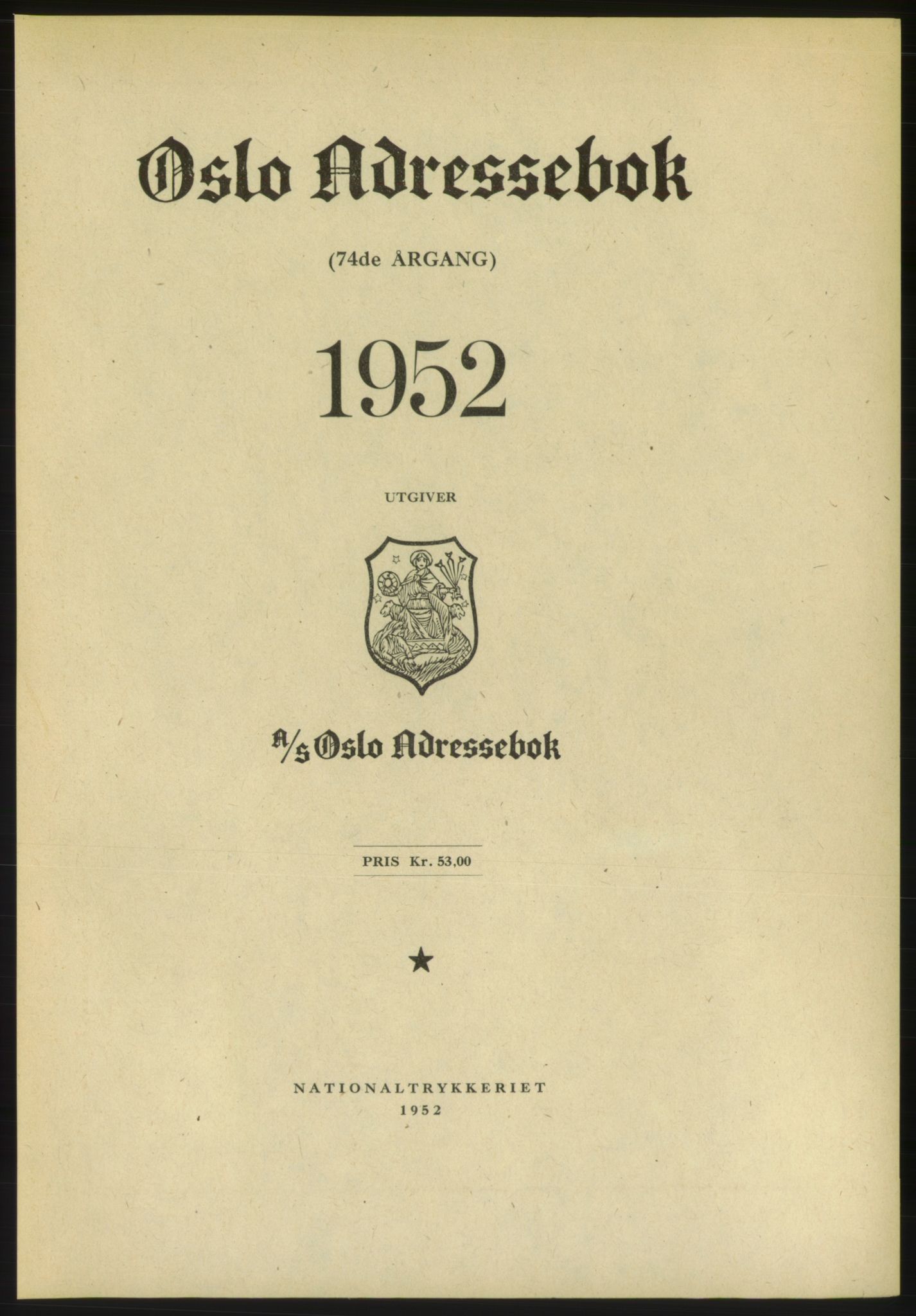 Kristiania/Oslo adressebok, PUBL/-, 1952