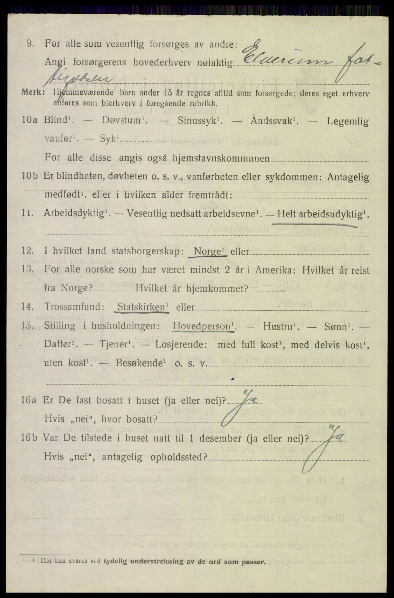 SAH, 1920 census for Elverum, 1920, p. 7483