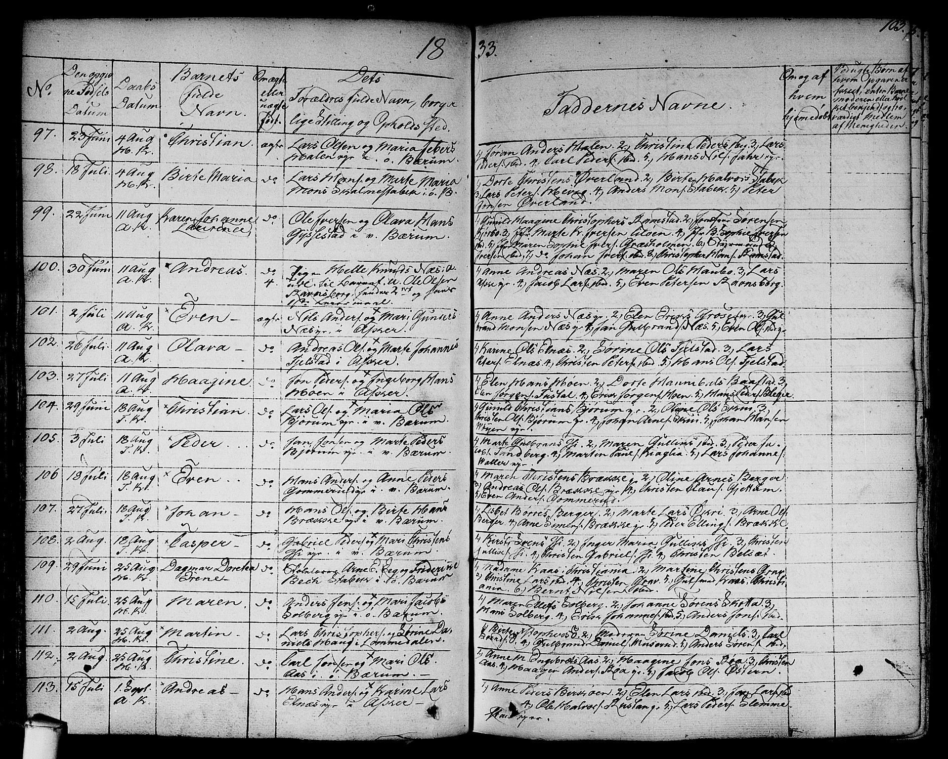 Asker prestekontor Kirkebøker, AV/SAO-A-10256a/F/Fa/L0007: Parish register (official) no. I 7, 1825-1864, p. 103