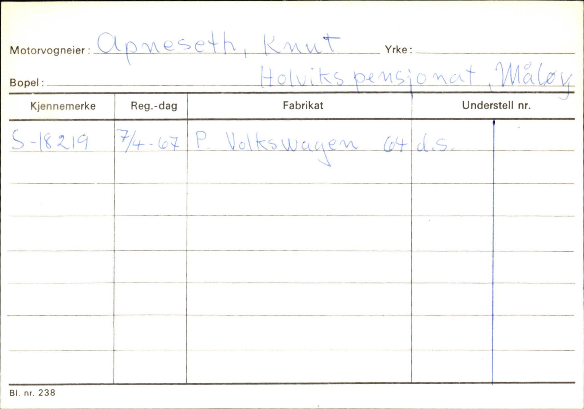 Statens vegvesen, Sogn og Fjordane vegkontor, SAB/A-5301/4/F/L0144: Registerkort Vågsøy A-R, 1945-1975, p. 67