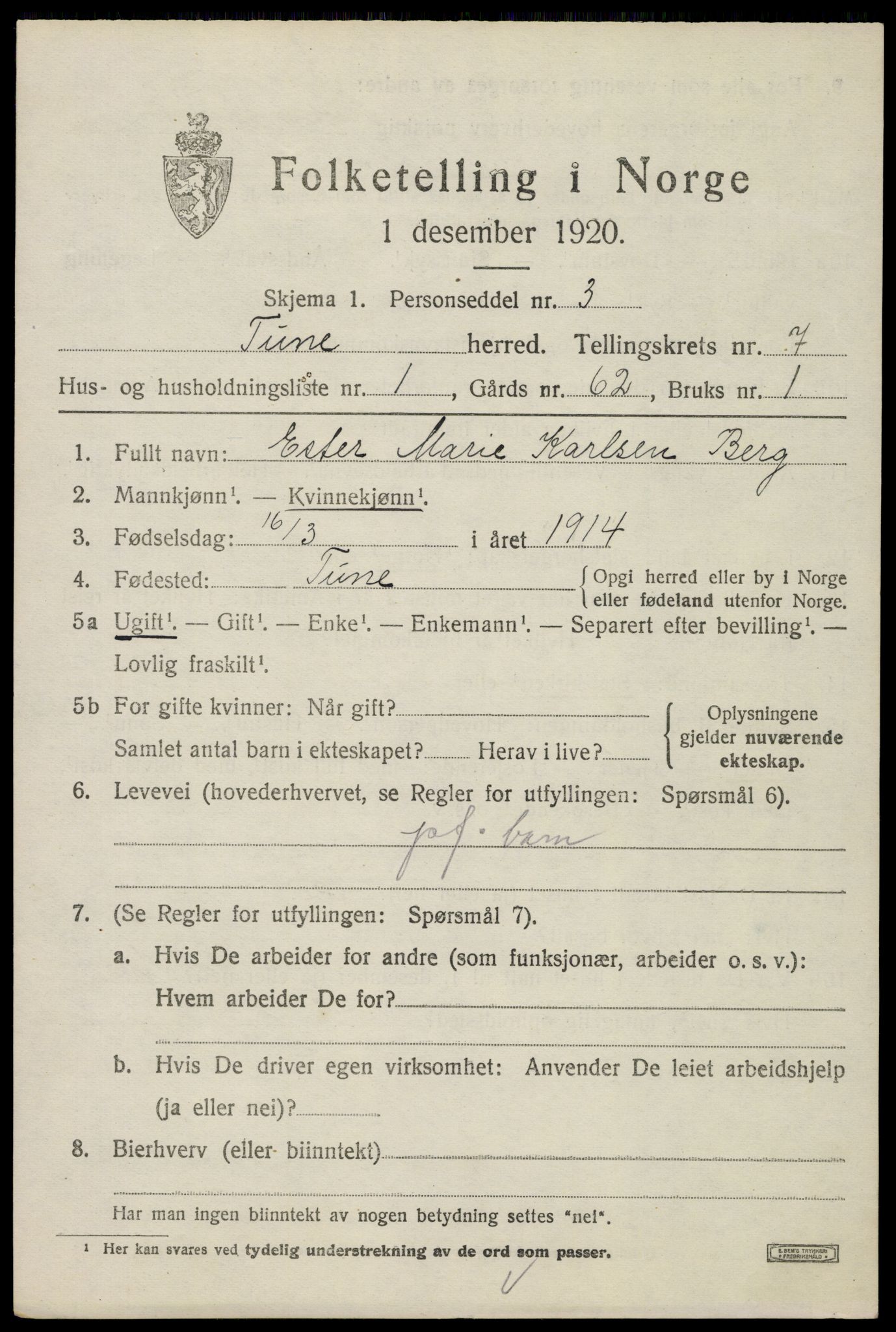 SAO, 1920 census for Tune, 1920, p. 6106