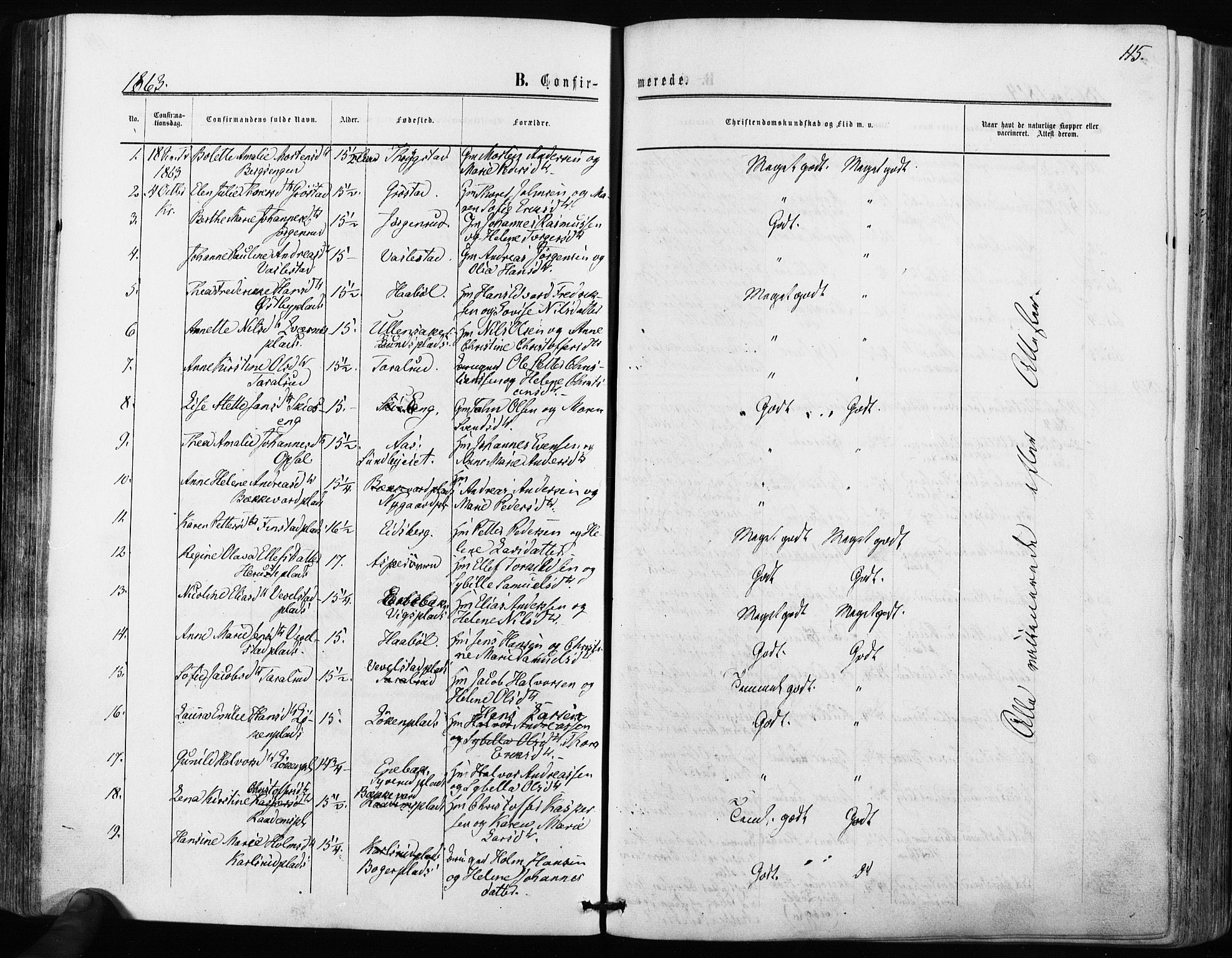 Kråkstad prestekontor Kirkebøker, SAO/A-10125a/F/Fa/L0007: Parish register (official) no. I 7, 1858-1870, p. 115