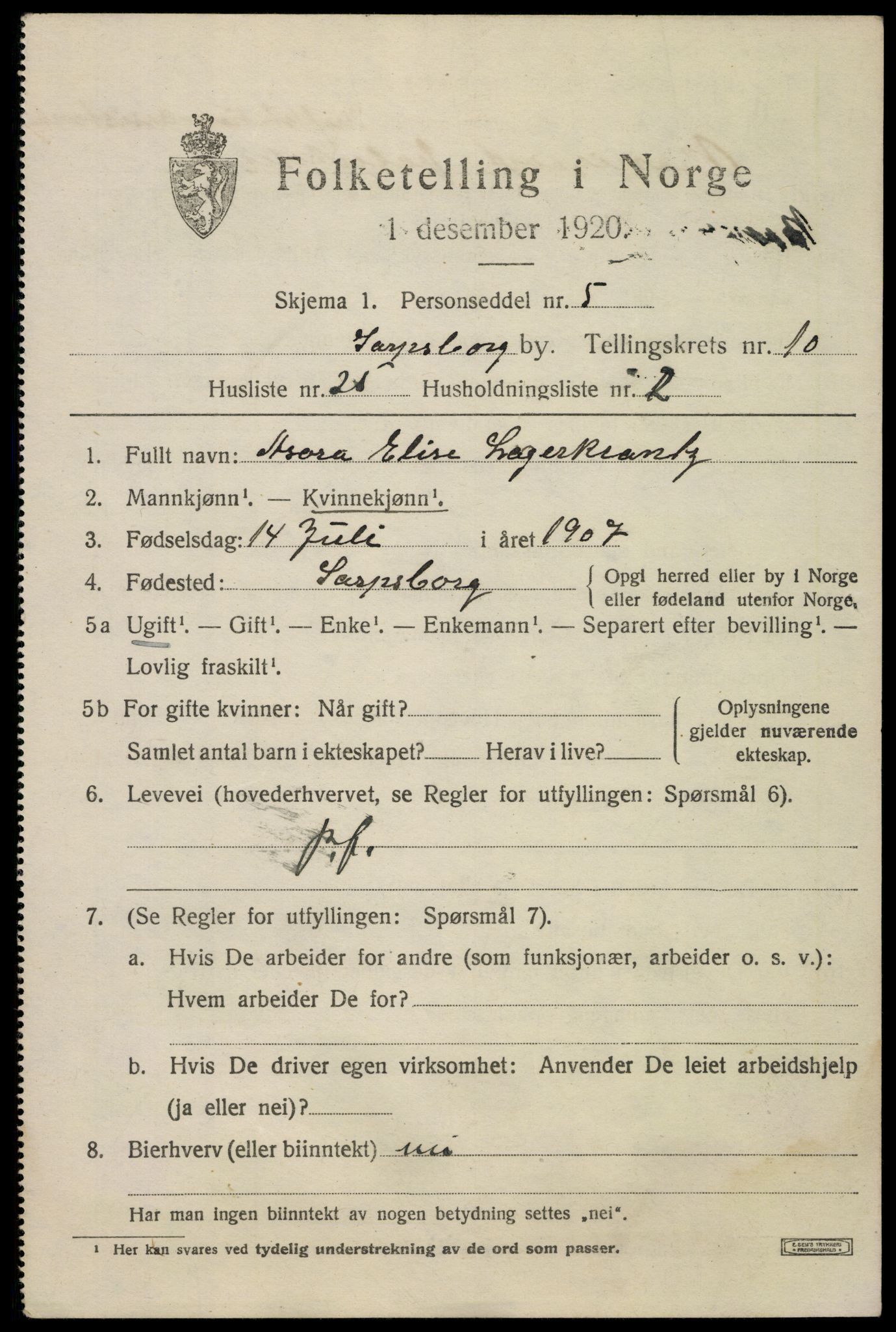 SAO, 1920 census for Sarpsborg, 1920, p. 21360