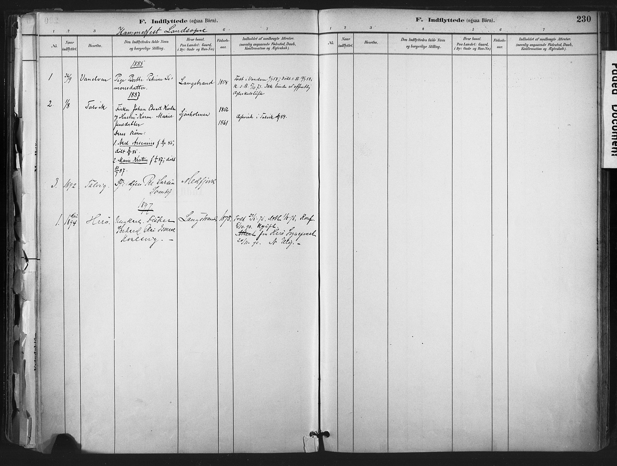 Hammerfest sokneprestkontor, SATØ/S-1347: Parish register (official) no. 11 /1, 1885-1897, p. 230
