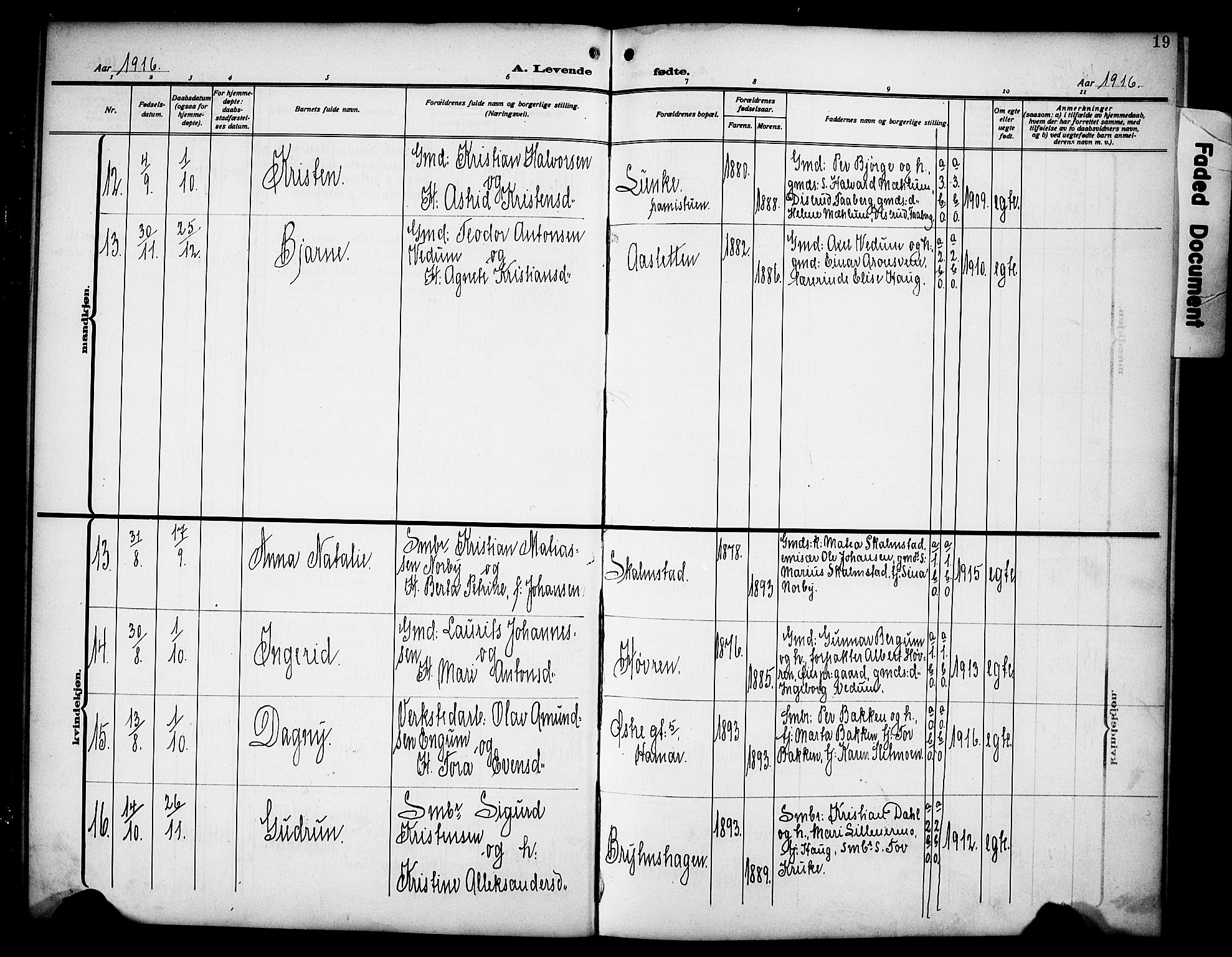 Øyer prestekontor, SAH/PREST-084/H/Ha/Hab/L0007: Parish register (copy) no. 7, 1913-1928, p. 19