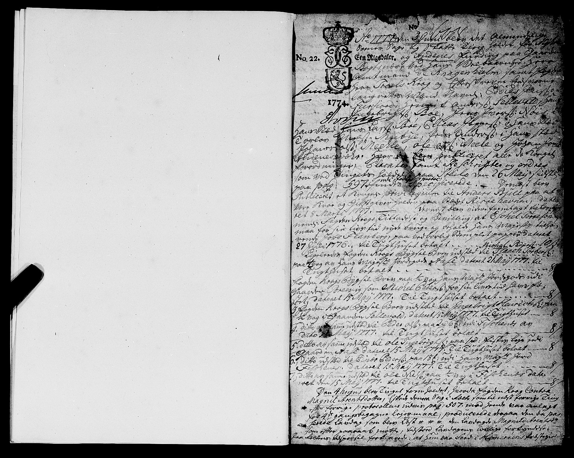 Vesterålen sorenskriveri, AV/SAT-A-4180/1/1/1A/L0008: Tingbok, 1777-1781, p. 0-1