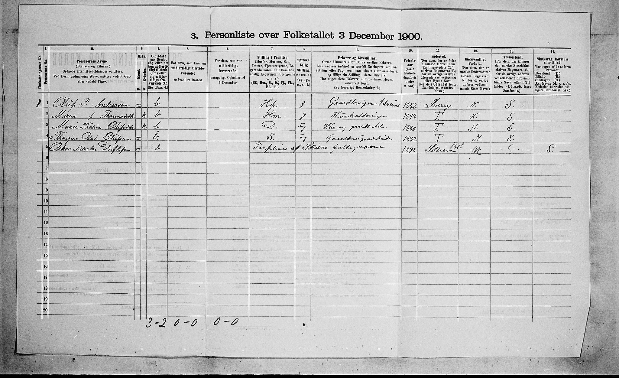 SAKO, 1900 census for Gjerpen, 1900, p. 1294