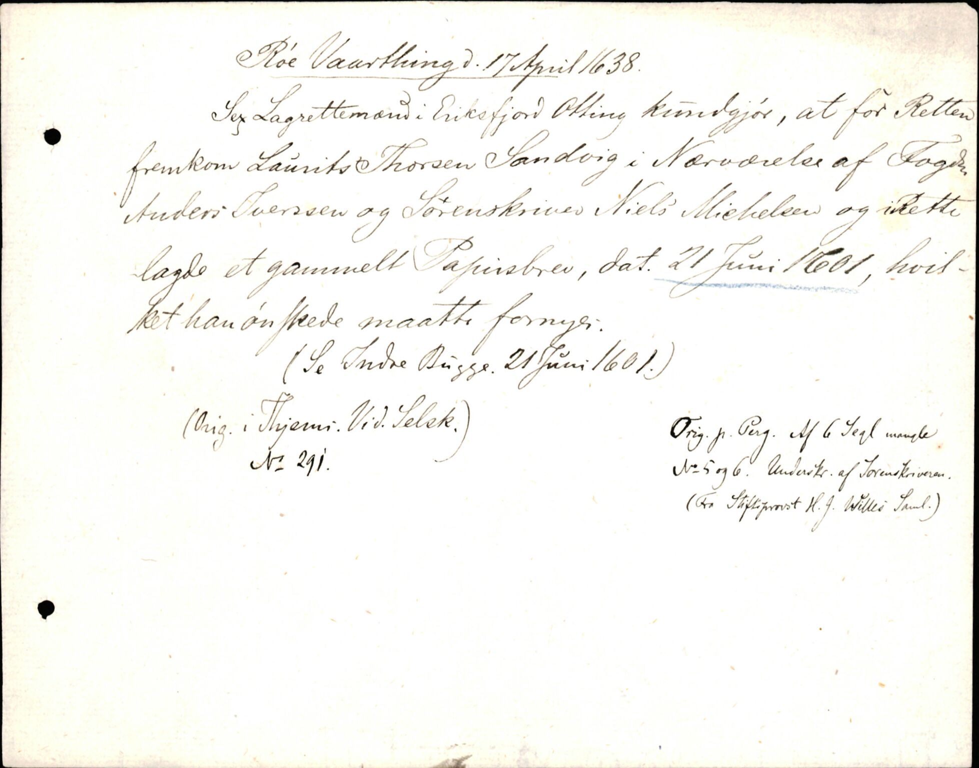Riksarkivets diplomsamling, AV/RA-EA-5965/F35/F35d/L0003: Innlånte diplomer, seddelregister, 1621-1642, p. 611