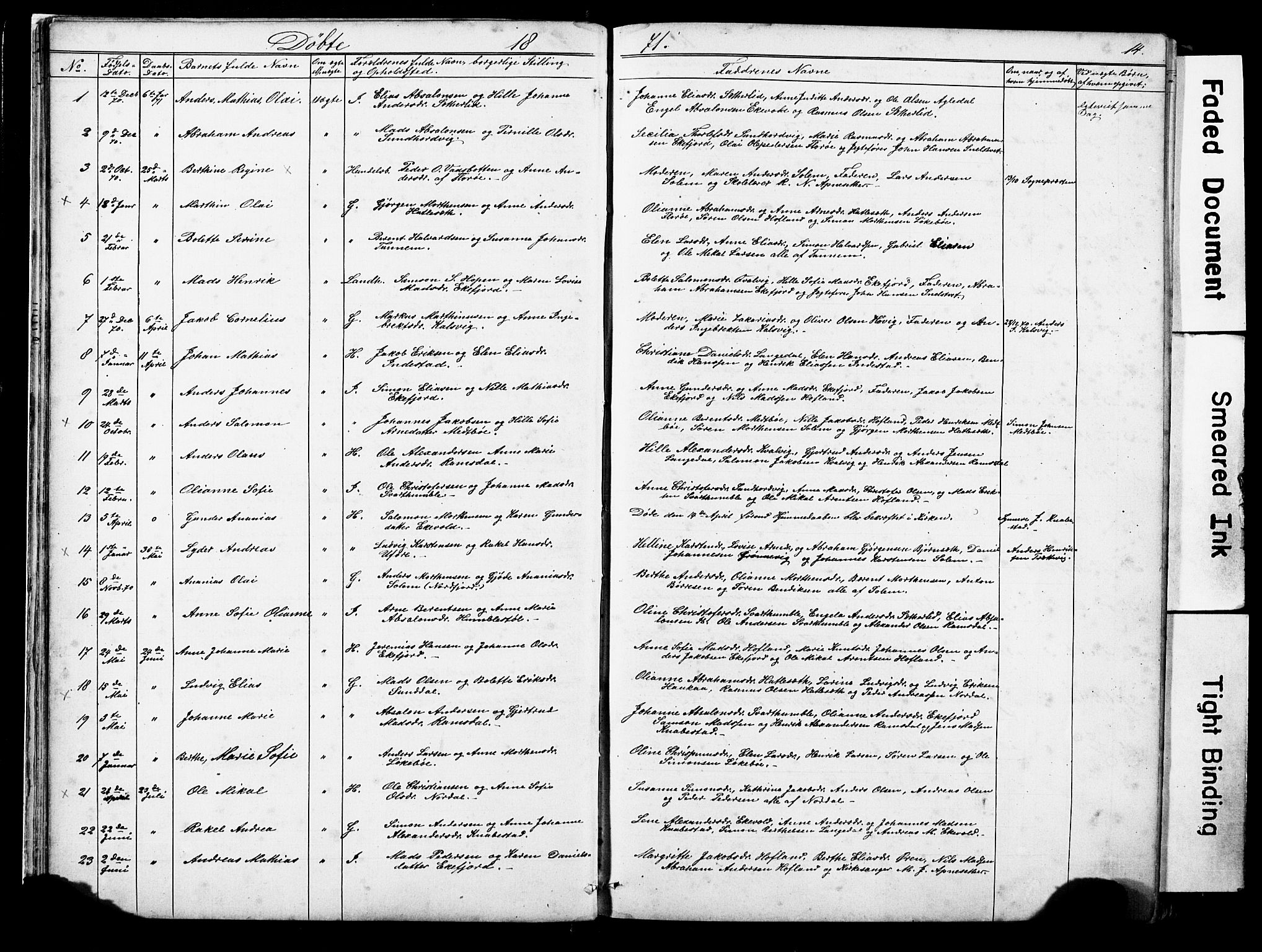 Kinn sokneprestembete, AV/SAB-A-80801/H/Hab/Habe/L0001: Parish register (copy) no. E 1, 1864-1899, p. 14