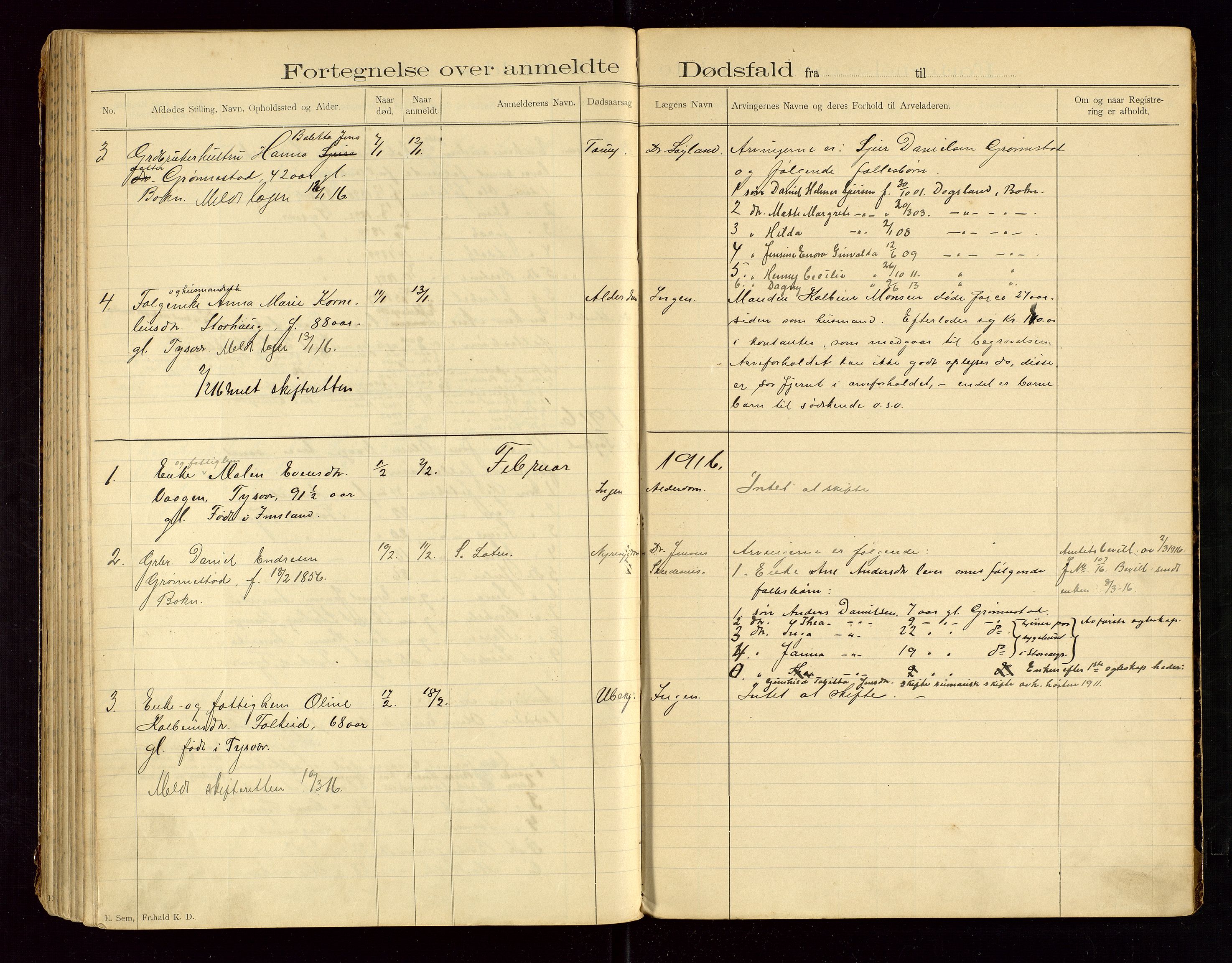 Tysvær lensmannskontor, AV/SAST-A-100192/Gga/L0002: "Dødsfalds-Protokol for Lensmanden i Tysvær Lensmandsdistrikt", 1897-1916