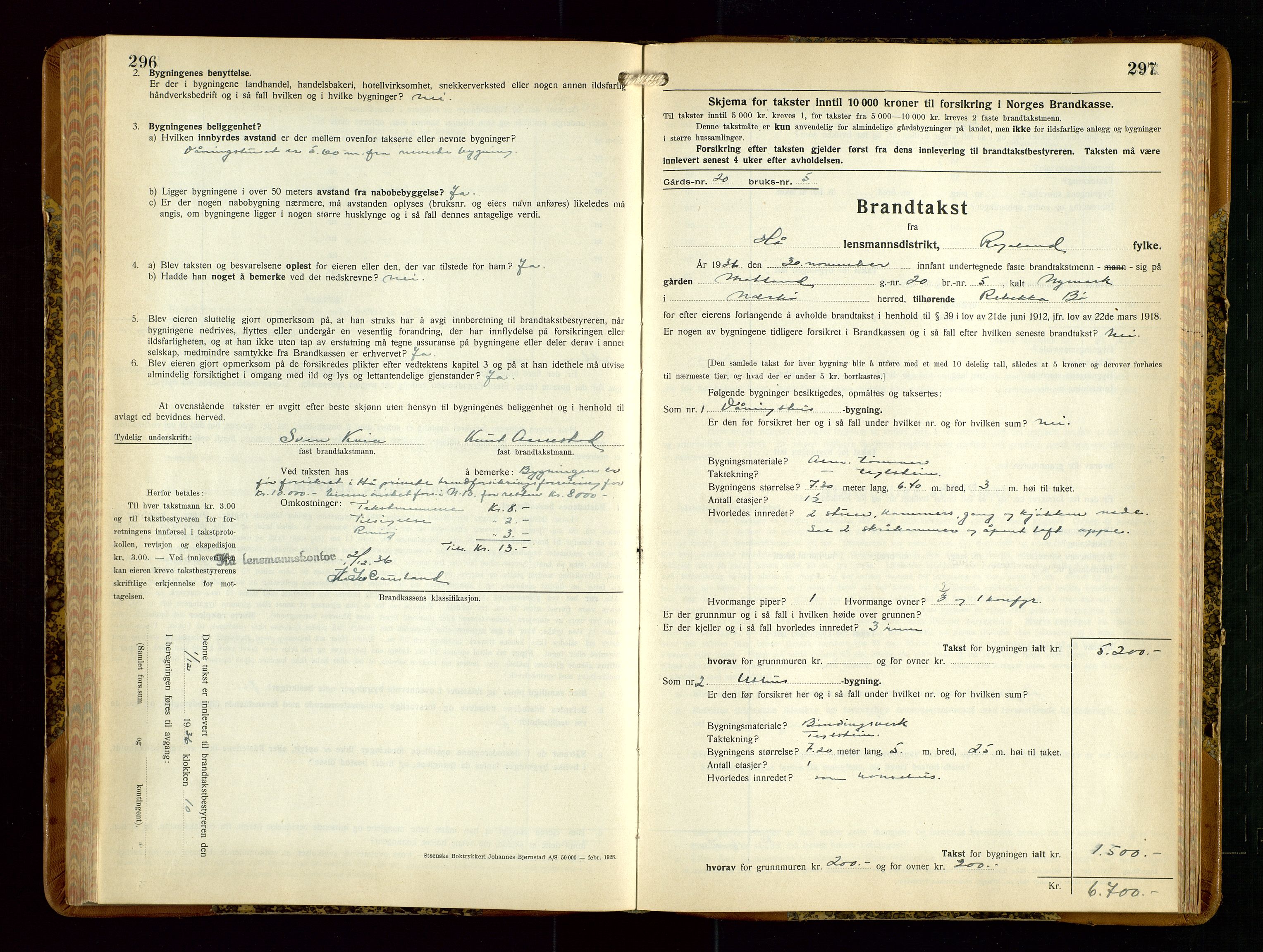 Hå lensmannskontor, AV/SAST-A-100456/Goa/L0006: Takstprotokoll (skjema), 1932-1938, p. 296-297