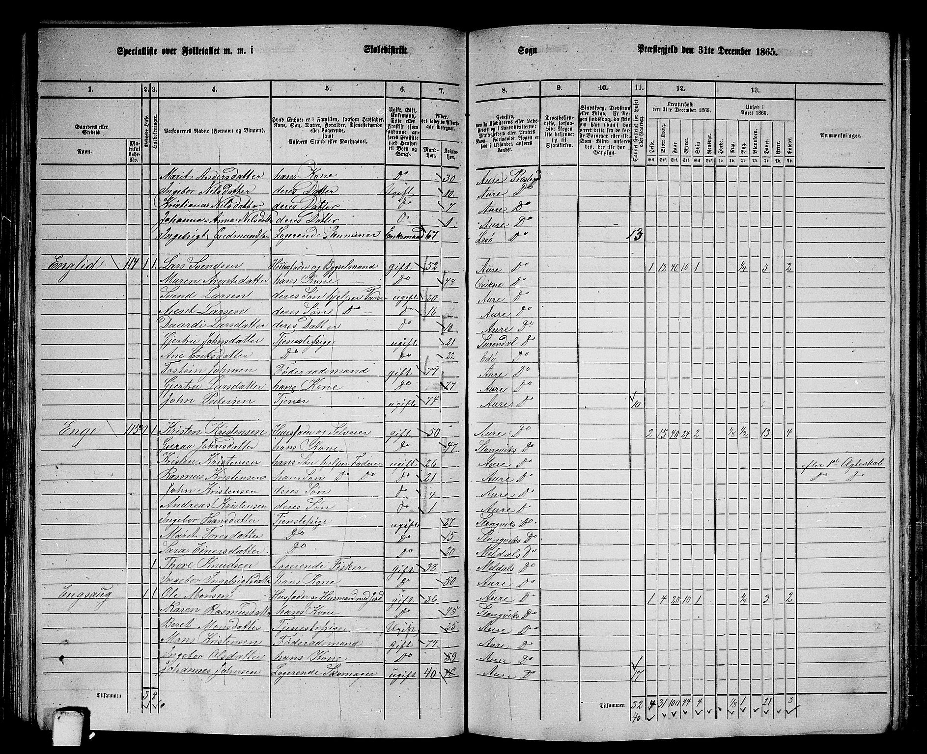 RA, 1865 census for Aure, 1865, p. 61